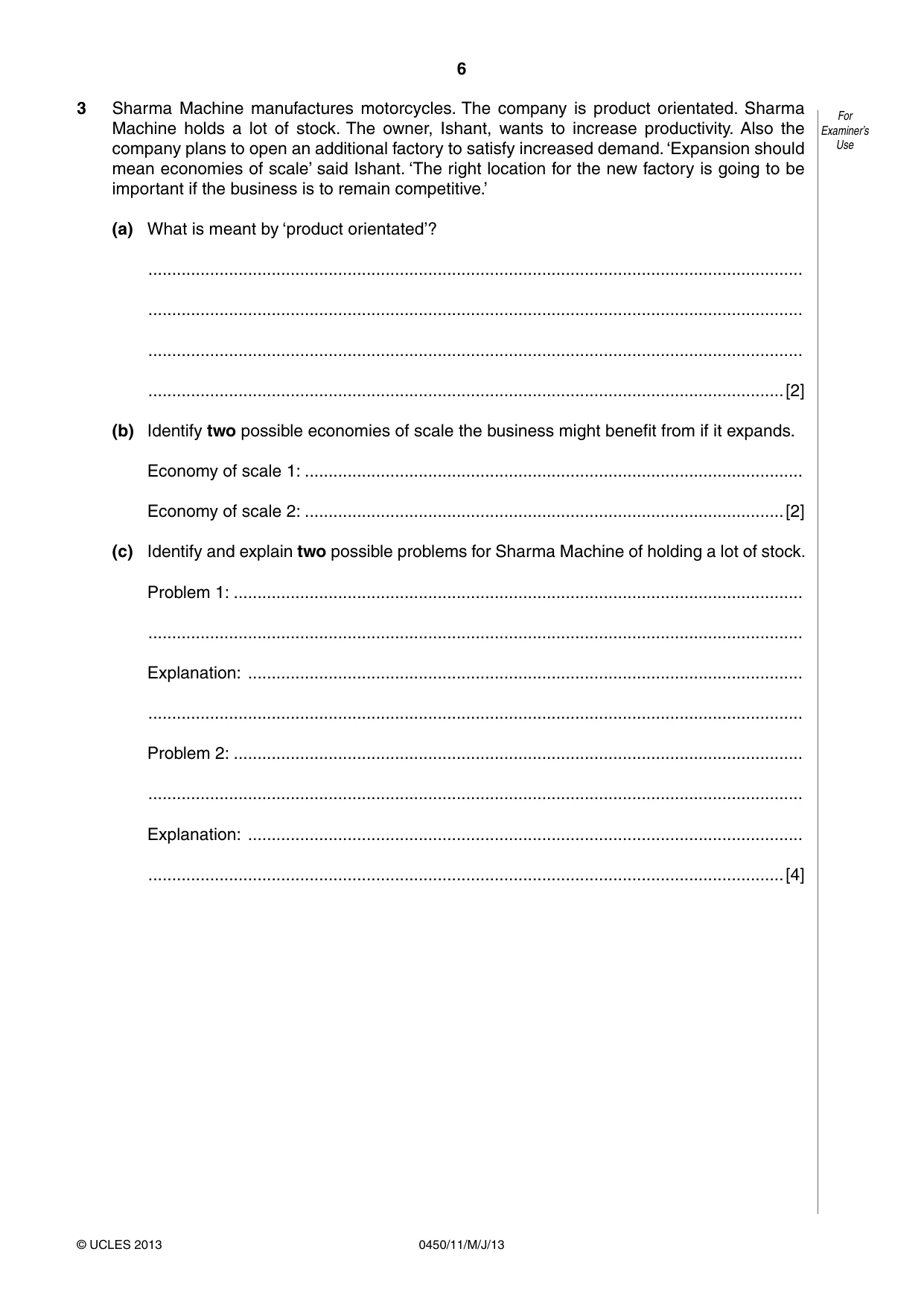 Cambridge IGCSE Business Studies 0450 2013 May/June Paper 1 · Variant 1 question paper, page 6 of 12
