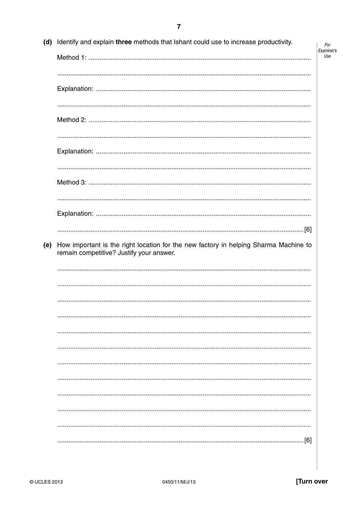 Cambridge IGCSE Business Studies 0450 2013 May/June Paper 1 · Variant 1 question paper, page 7 of 12