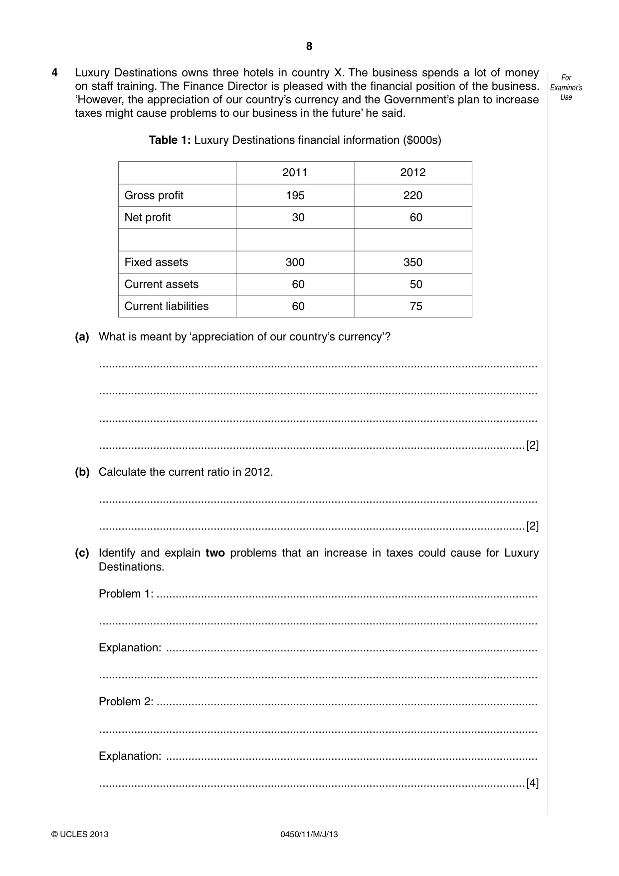 Cambridge IGCSE Business Studies 0450 2013 May/June Paper 1 · Variant 1 question paper, page 8 of 12