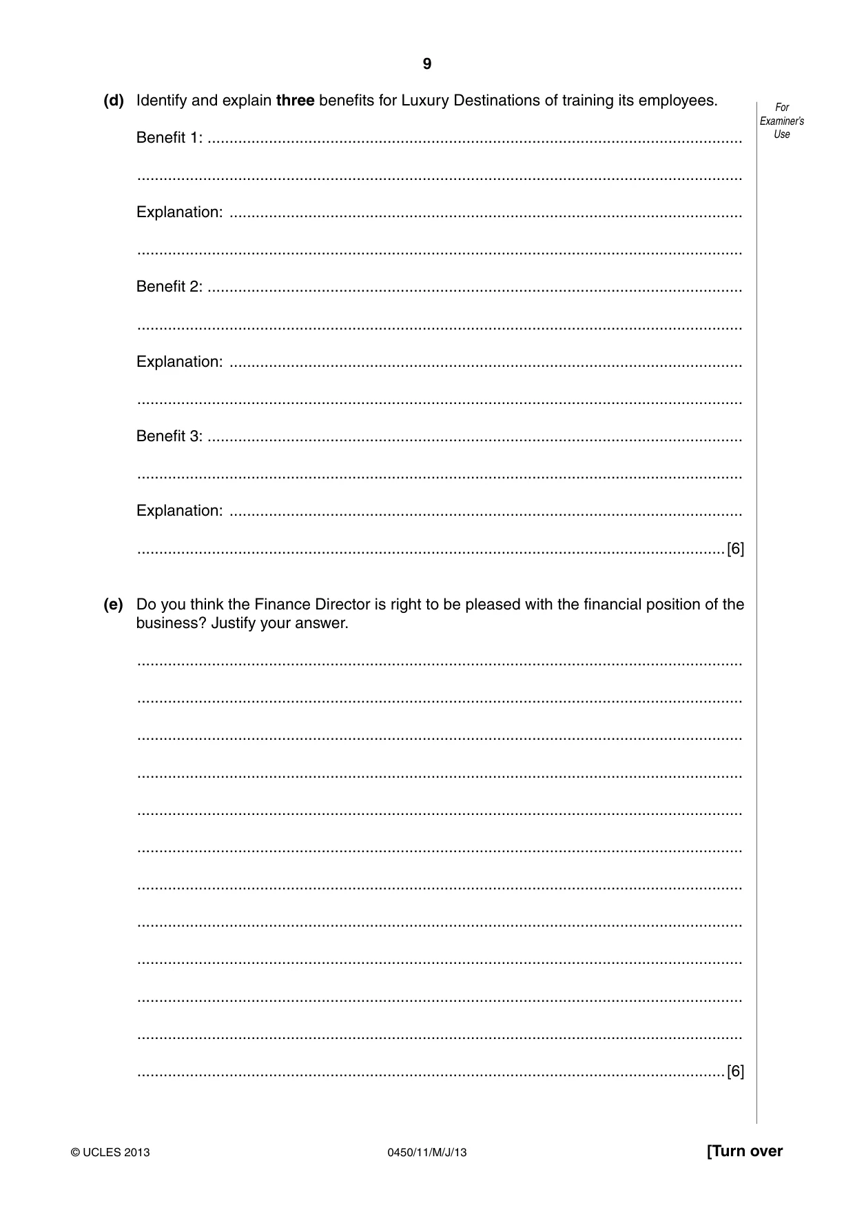 Cambridge IGCSE Business Studies 0450 2013 May/June Paper 1 · Variant 1 question paper, page 9 of 12