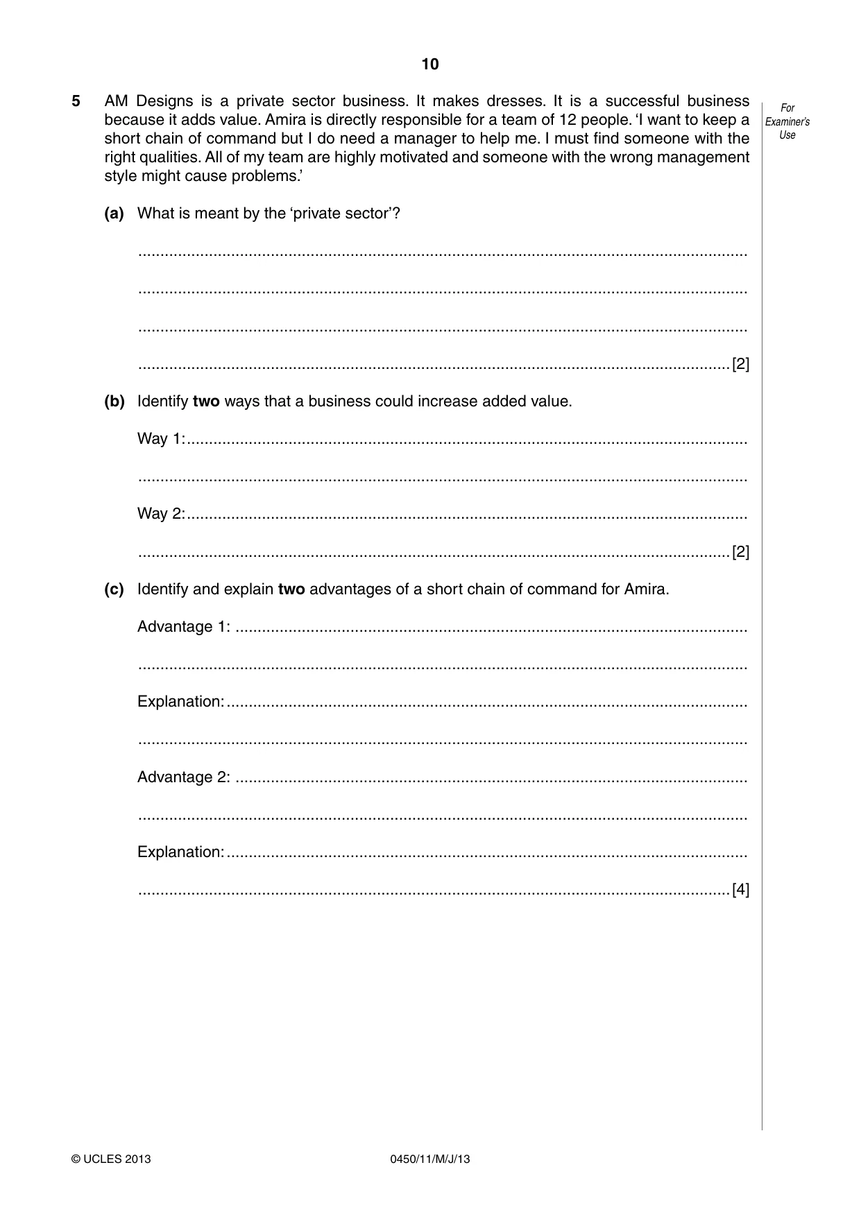 Cambridge IGCSE Business Studies 0450 2013 May/June Paper 1 · Variant 1 question paper, page 10 of 12