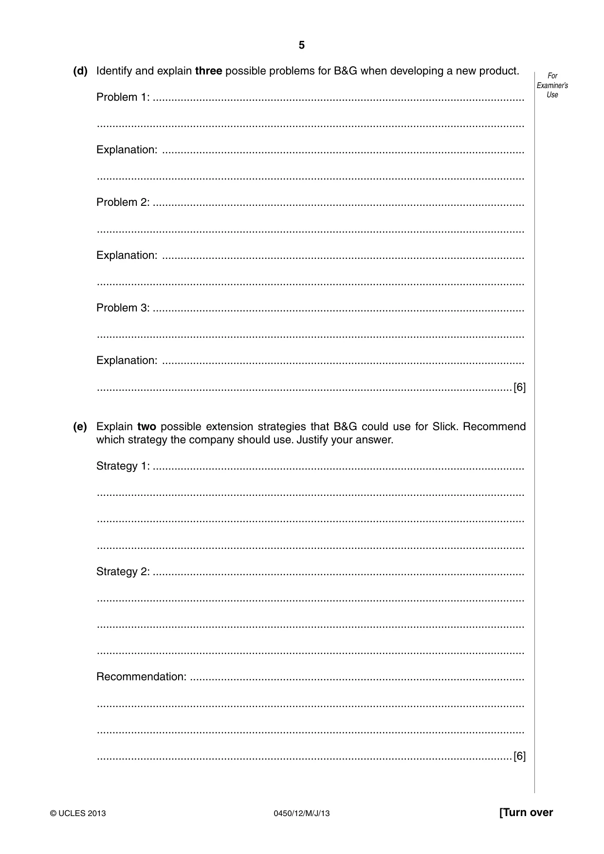 Cambridge IGCSE Business Studies 0450 2013 May/June Paper 1 · Variant 2 question paper, page 5 of 12