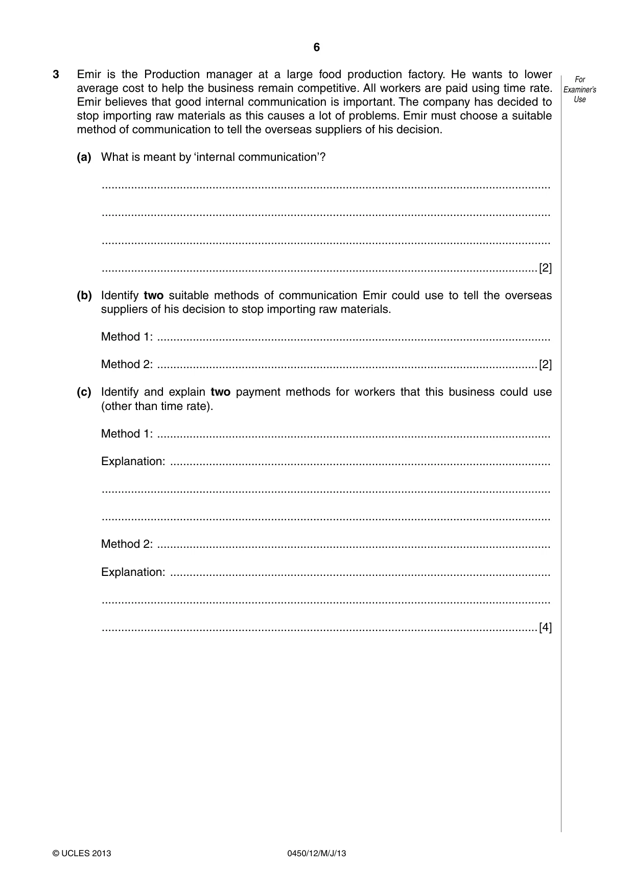 Cambridge IGCSE Business Studies 0450 2013 May/June Paper 1 · Variant 2 question paper, page 6 of 12