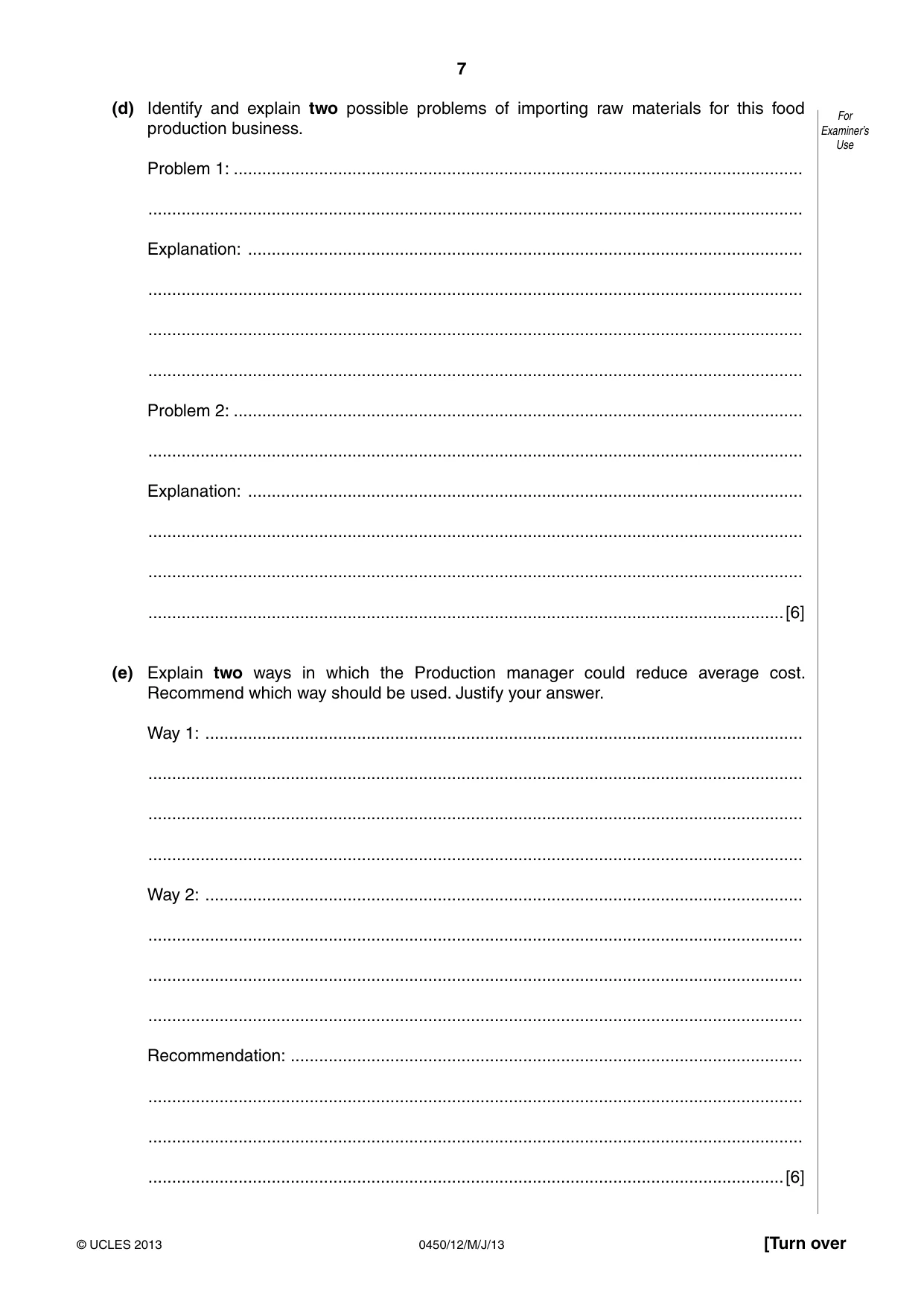 Cambridge IGCSE Business Studies 0450 2013 May/June Paper 1 · Variant 2 question paper, page 7 of 12
