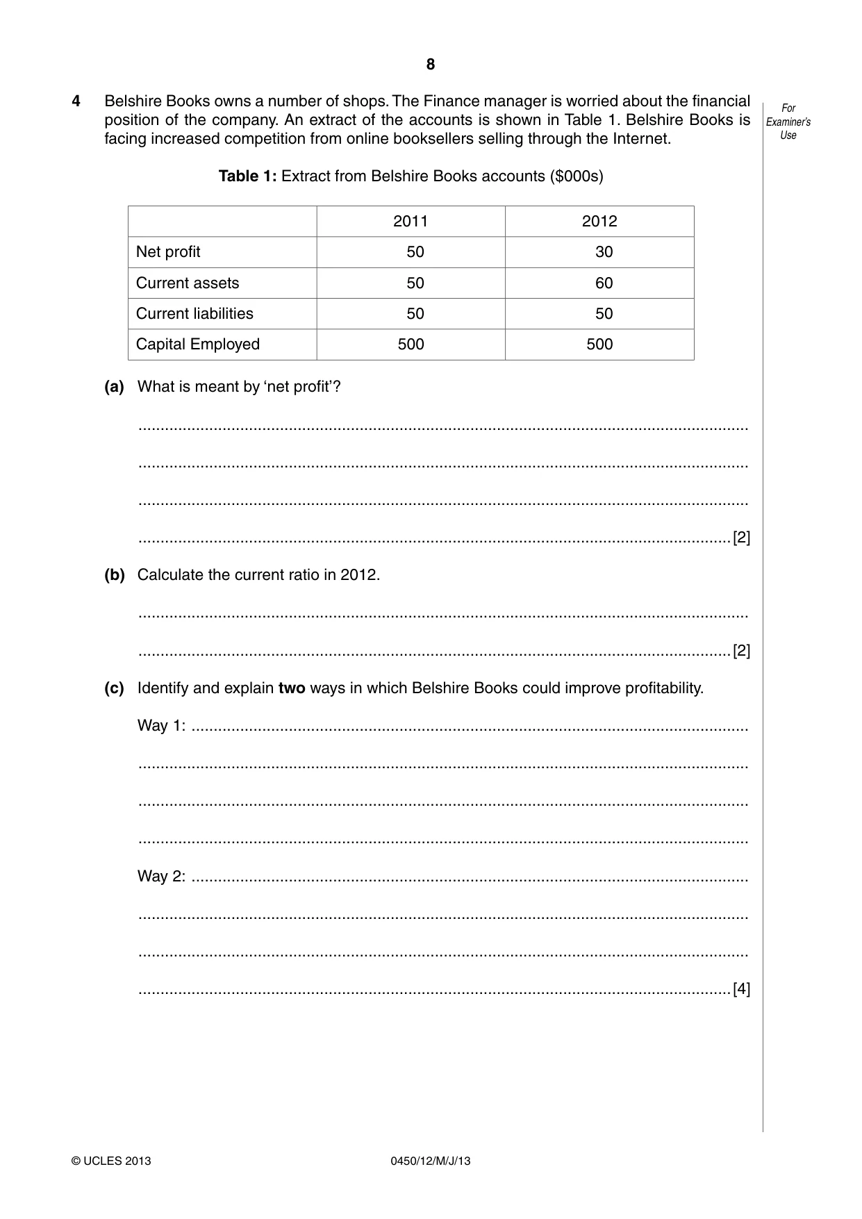 Cambridge IGCSE Business Studies 0450 2013 May/June Paper 1 · Variant 2 question paper, page 8 of 12