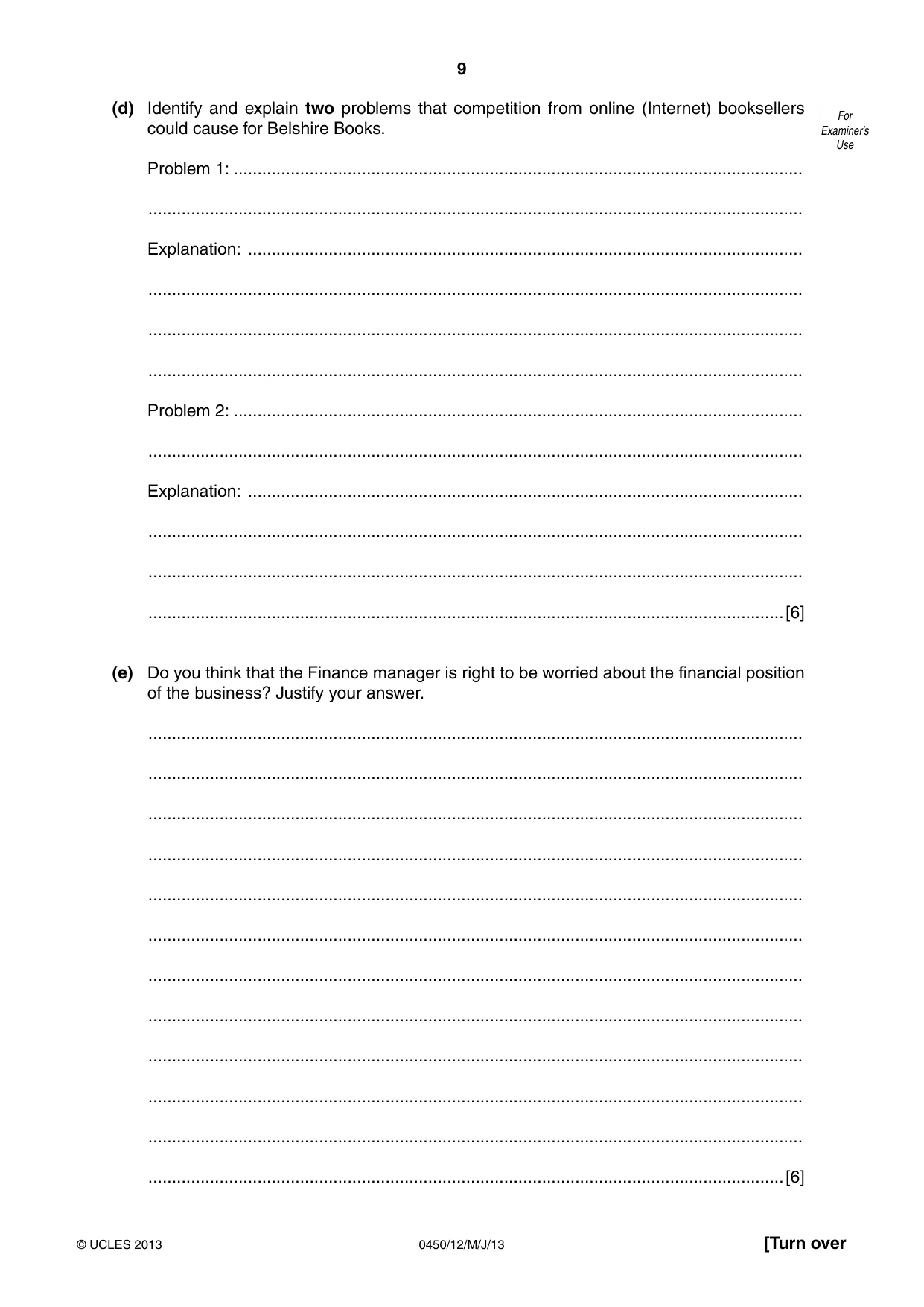 Cambridge IGCSE Business Studies 0450 2013 May/June Paper 1 · Variant 2 question paper, page 9 of 12
