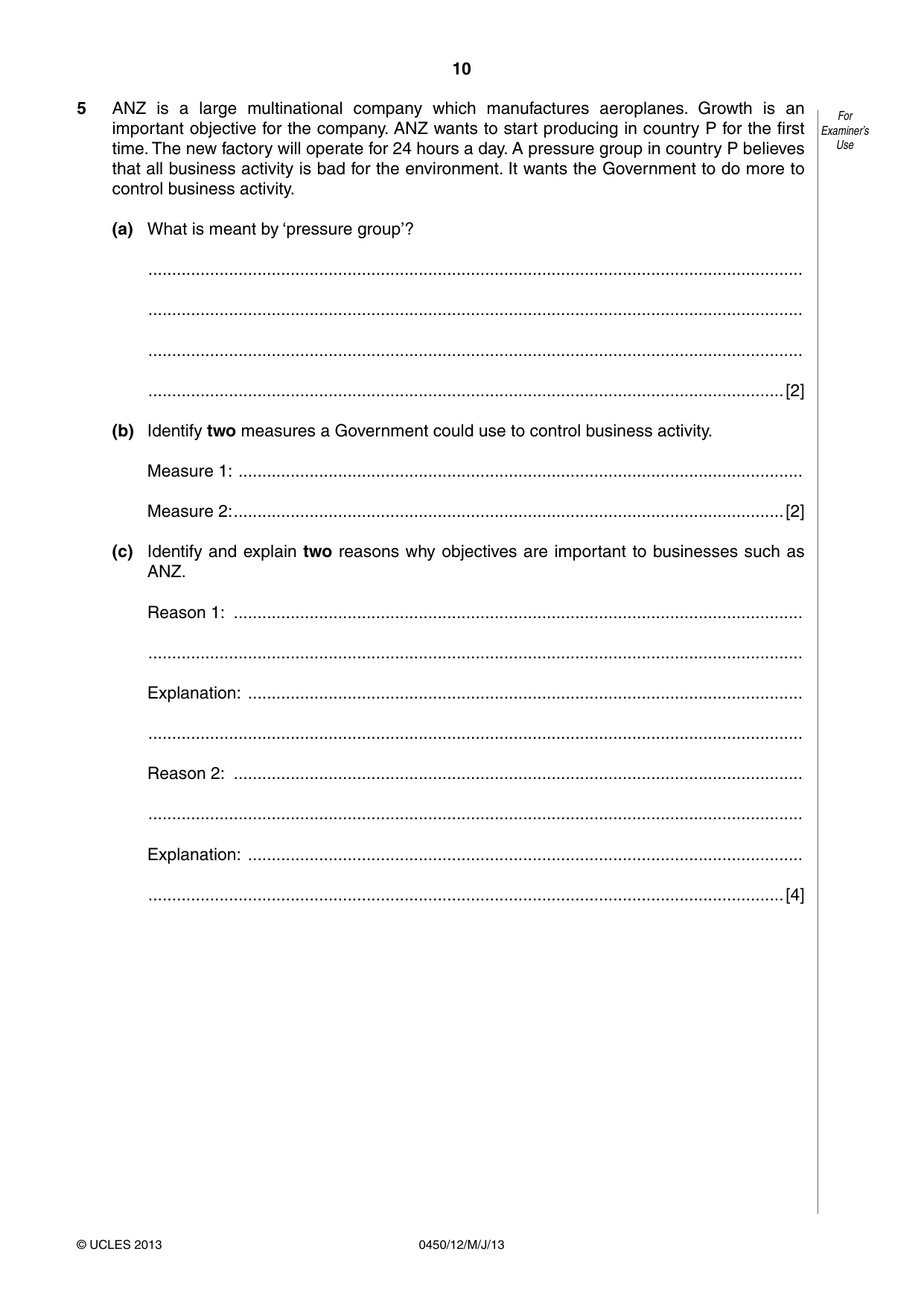 Cambridge IGCSE Business Studies 0450 2013 May/June Paper 1 · Variant 2 question paper, page 10 of 12
