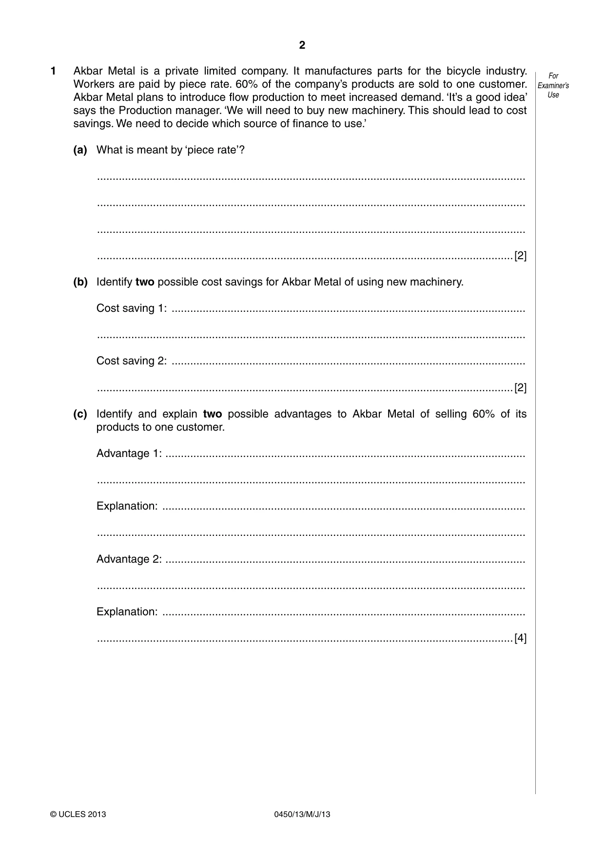 Cambridge IGCSE Business Studies 0450 2013 May/June Paper 1 · Variant 3 question paper, page 2 of 12
