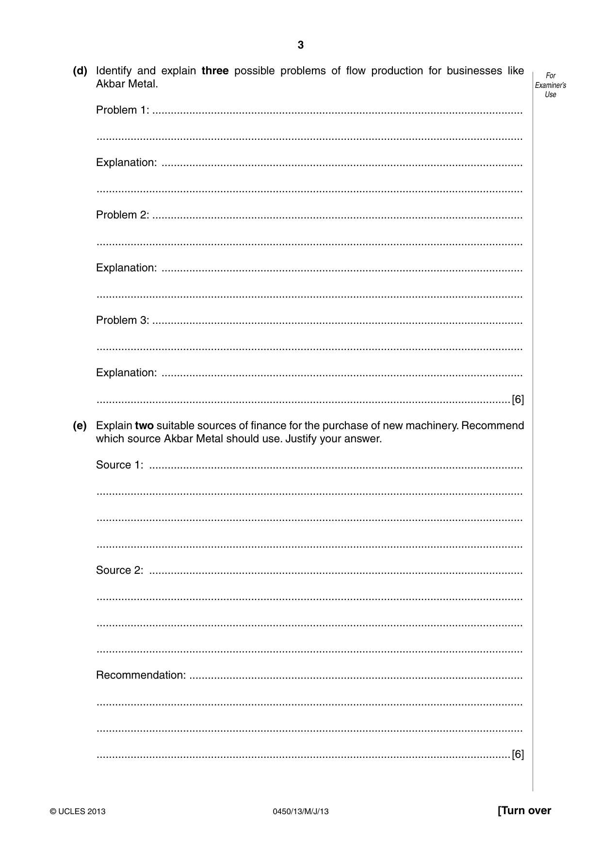 Cambridge IGCSE Business Studies 0450 2013 May/June Paper 1 · Variant 3 question paper, page 3 of 12