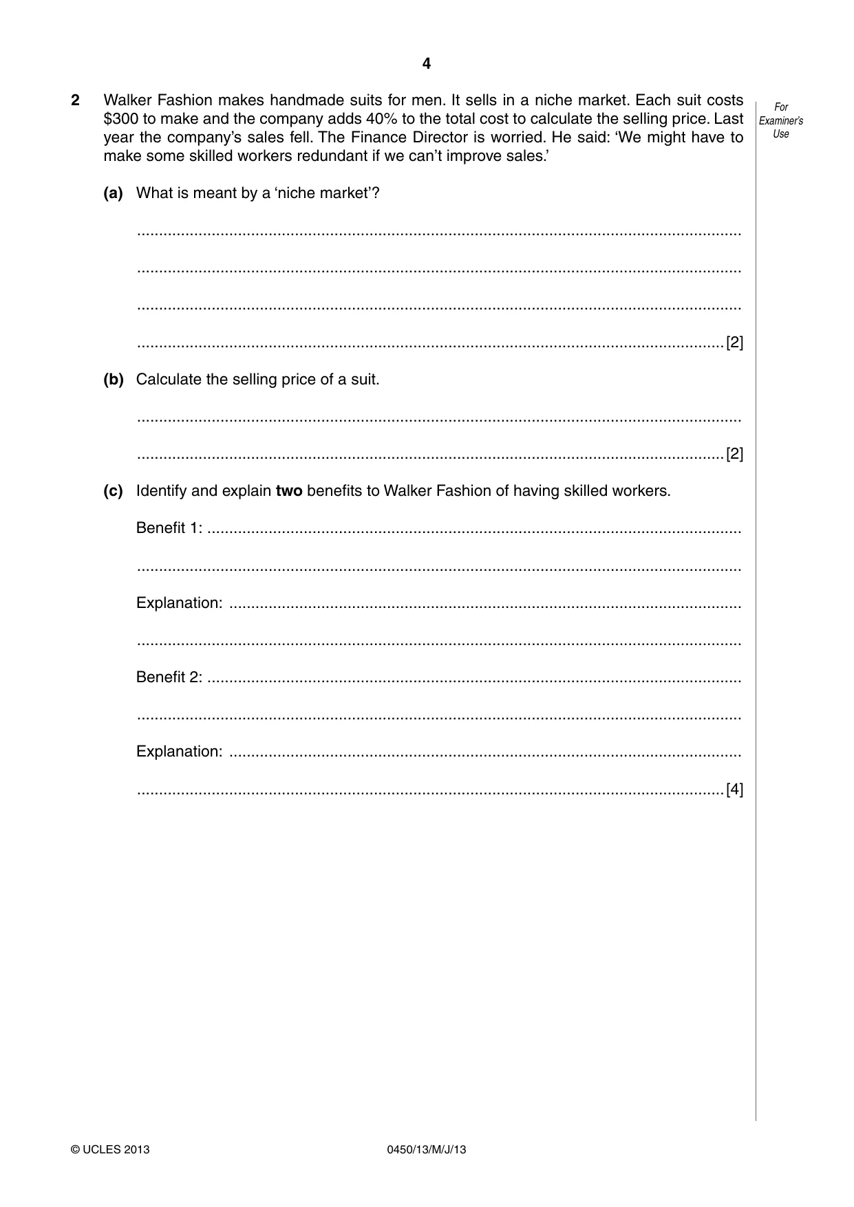 Cambridge IGCSE Business Studies 0450 2013 May/June Paper 1 · Variant 3 question paper, page 4 of 12
