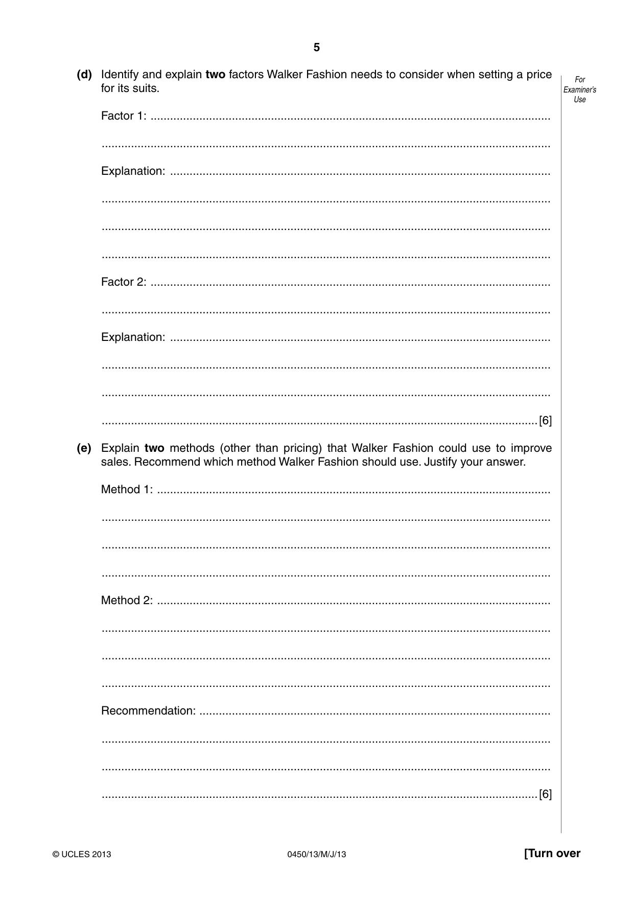 Cambridge IGCSE Business Studies 0450 2013 May/June Paper 1 · Variant 3 question paper, page 5 of 12