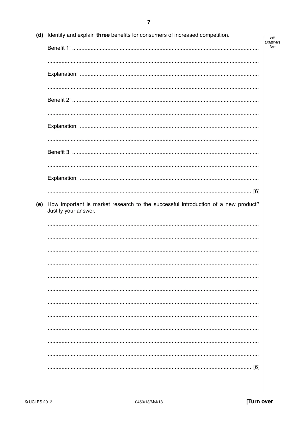 Cambridge IGCSE Business Studies 0450 2013 May/June Paper 1 · Variant 3 question paper, page 7 of 12