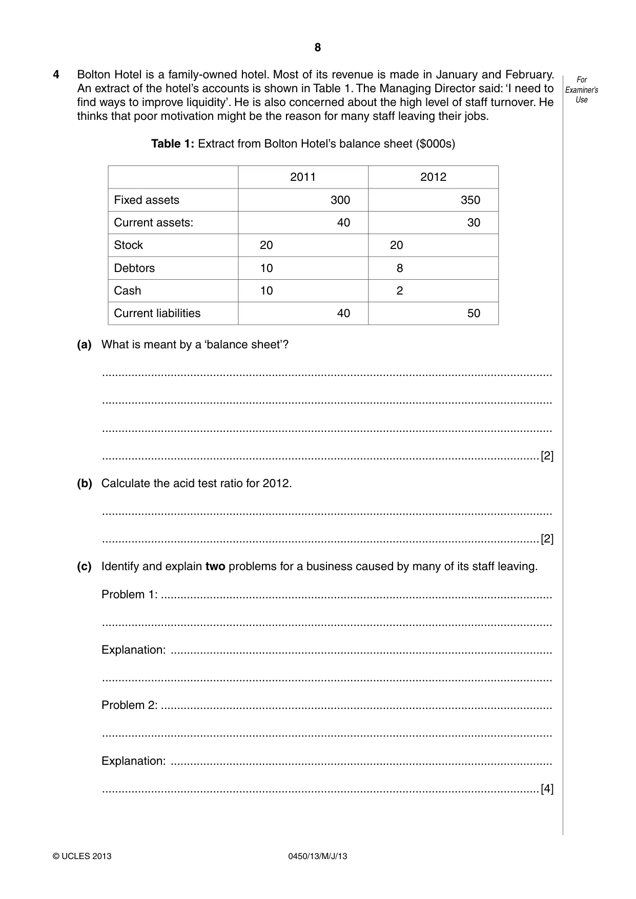 Cambridge IGCSE Business Studies 0450 2013 May/June Paper 1 · Variant 3 question paper, page 8 of 12