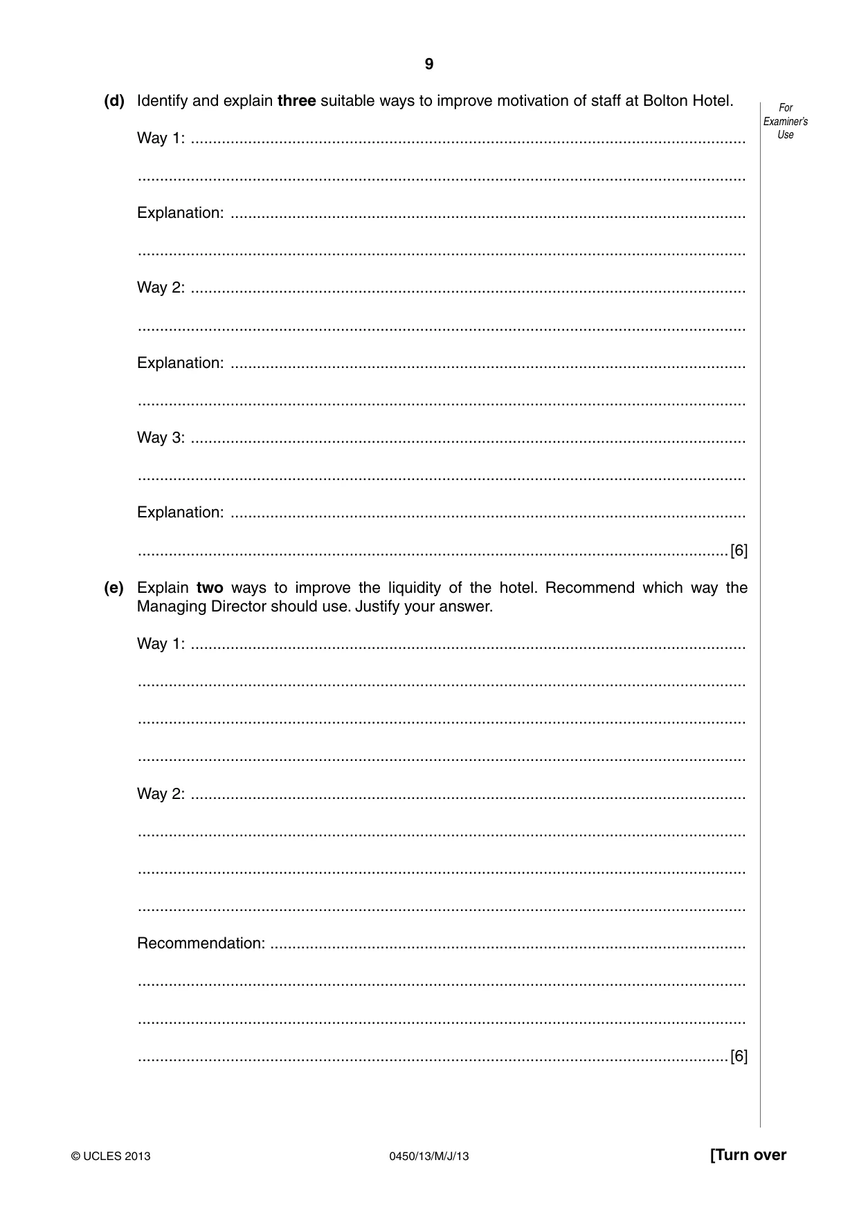 Cambridge IGCSE Business Studies 0450 2013 May/June Paper 1 · Variant 3 question paper, page 9 of 12