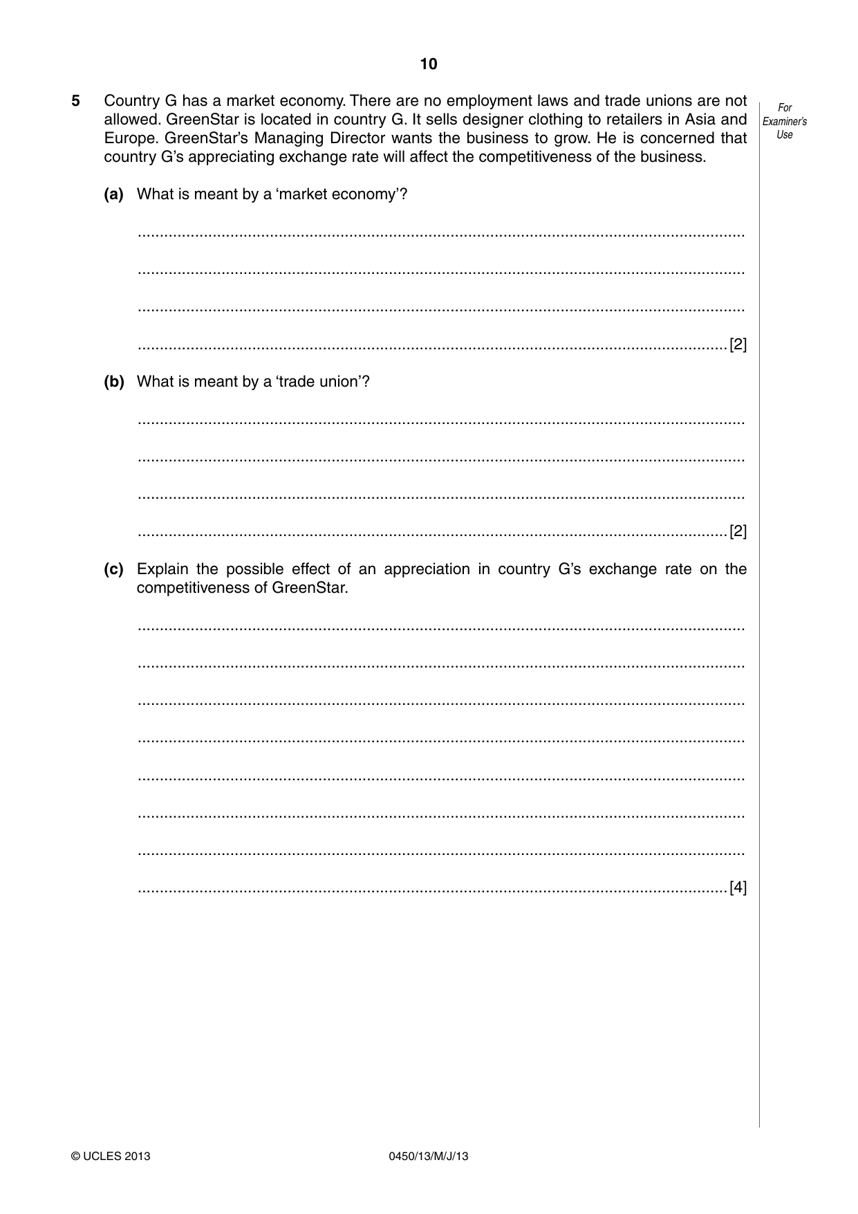 Cambridge IGCSE Business Studies 0450 2013 May/June Paper 1 · Variant 3 question paper, page 10 of 12