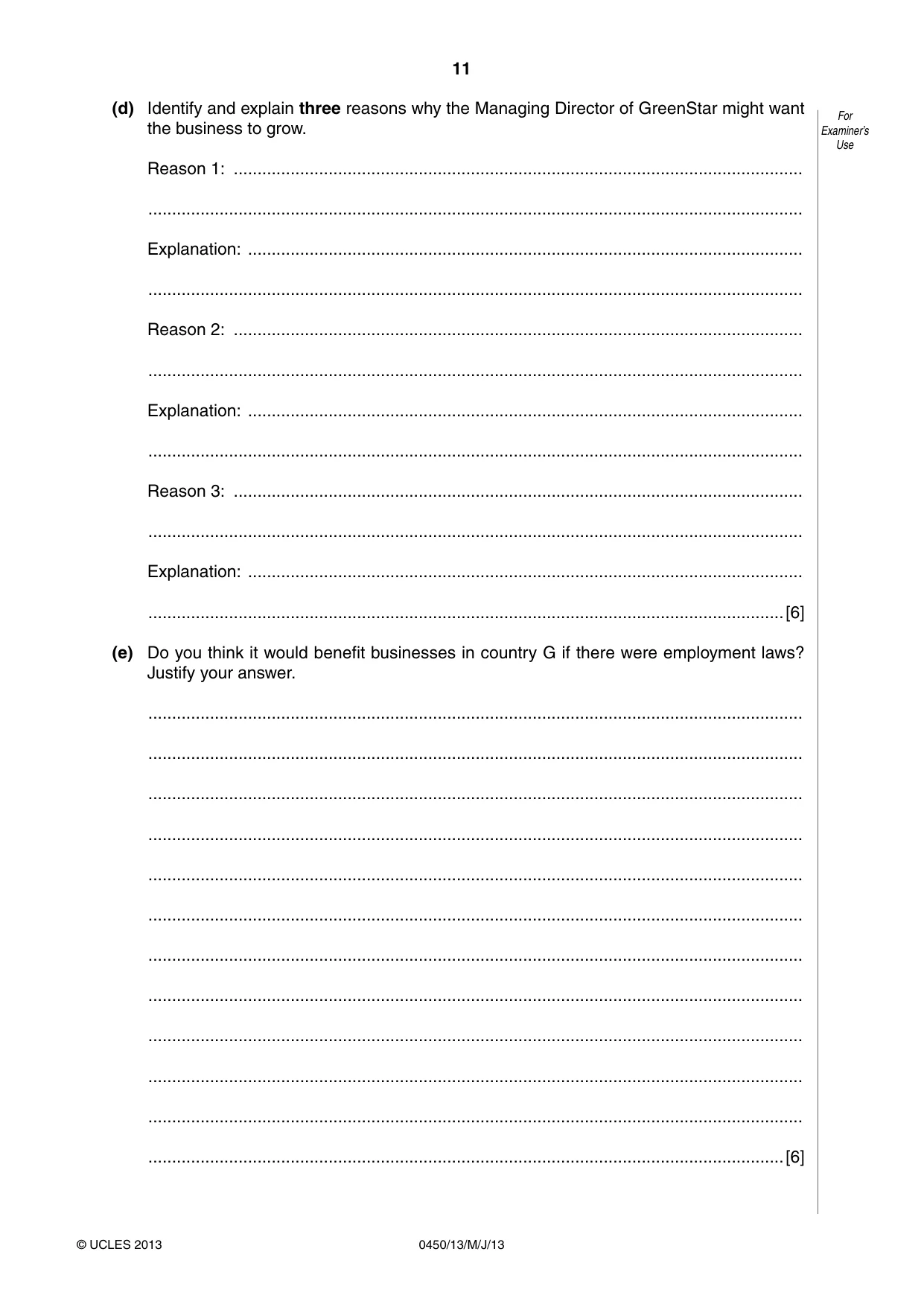 Cambridge IGCSE Business Studies 0450 2013 May/June Paper 1 · Variant 3 question paper, page 11 of 12