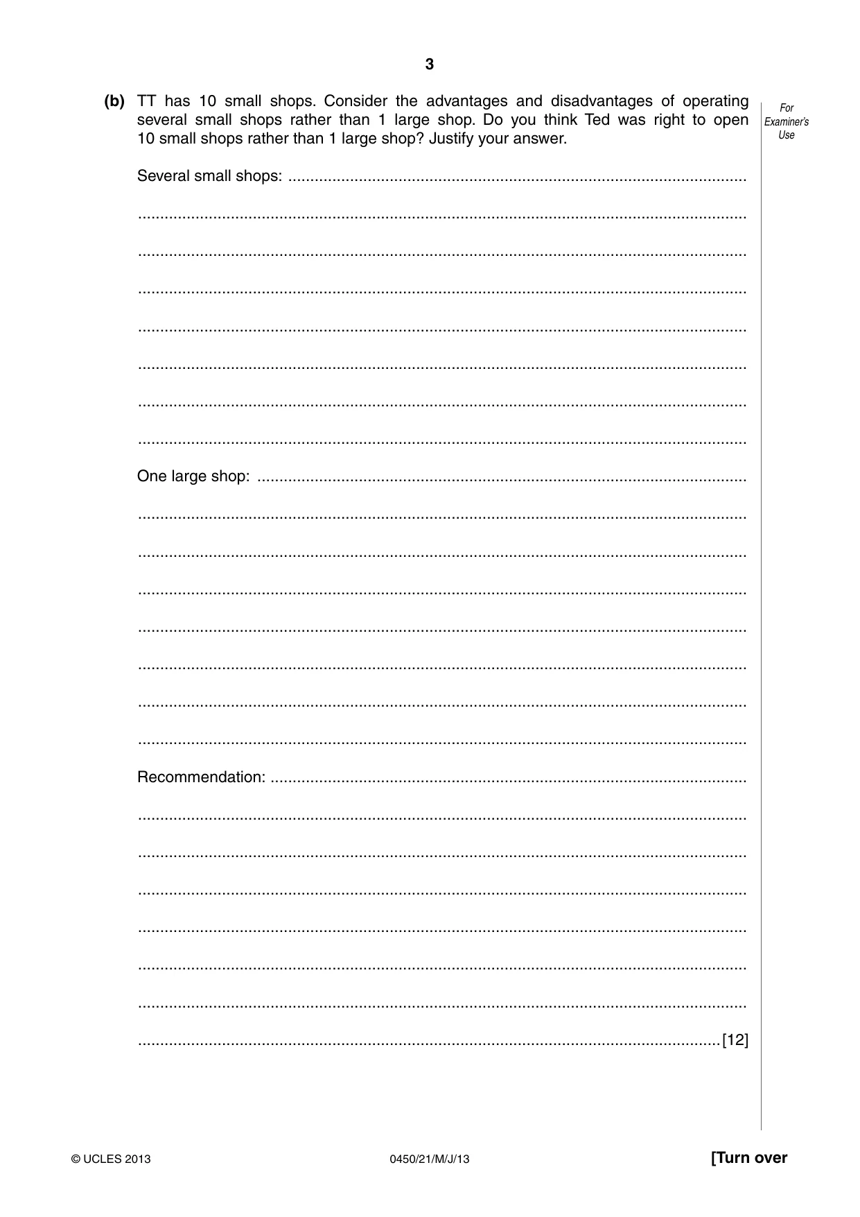 Cambridge IGCSE Business Studies 0450 2013 May/June Paper 2 · Variant 1 question paper, page 3 of 12
