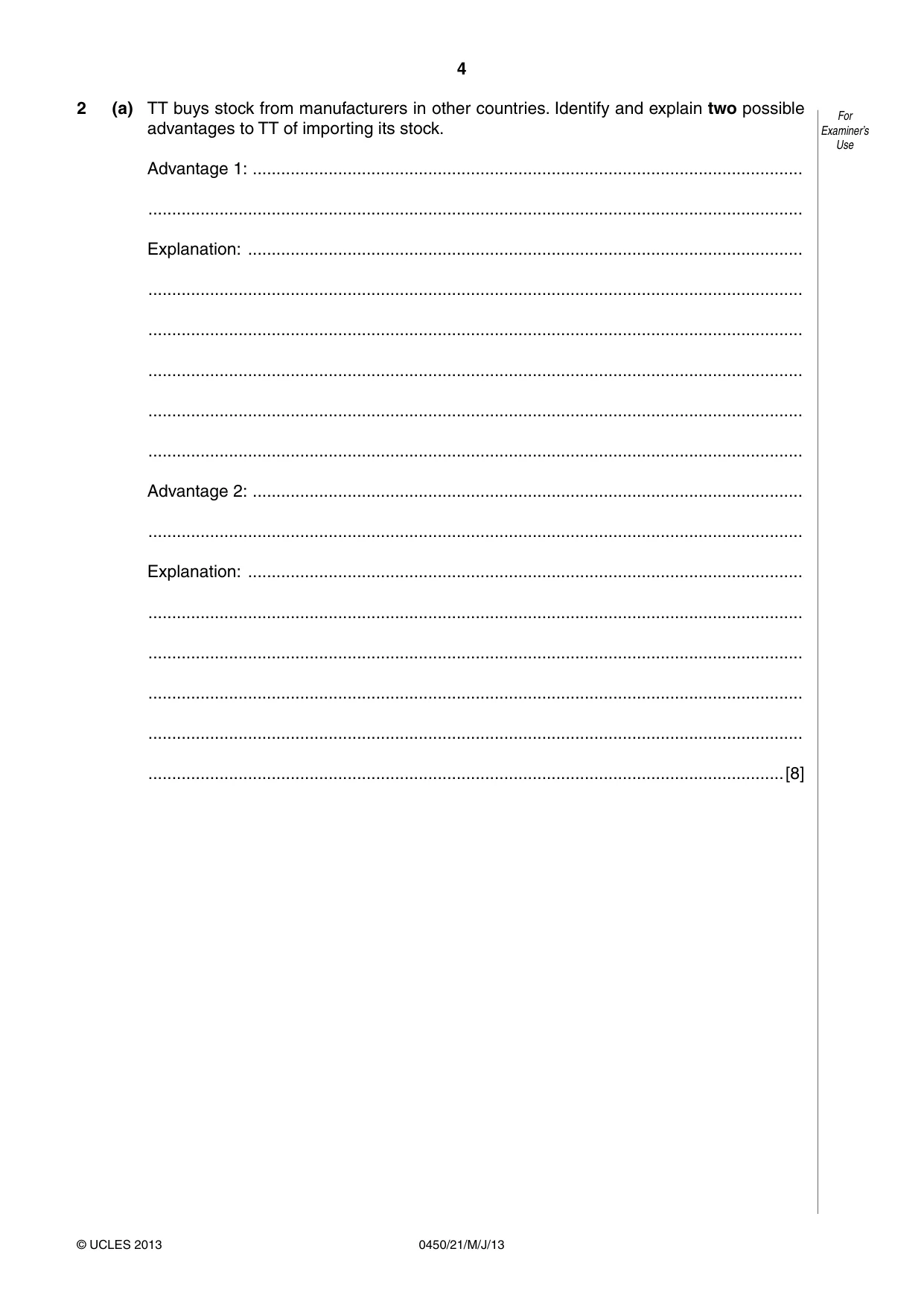 Cambridge IGCSE Business Studies 0450 2013 May/June Paper 2 · Variant 1 question paper, page 4 of 12