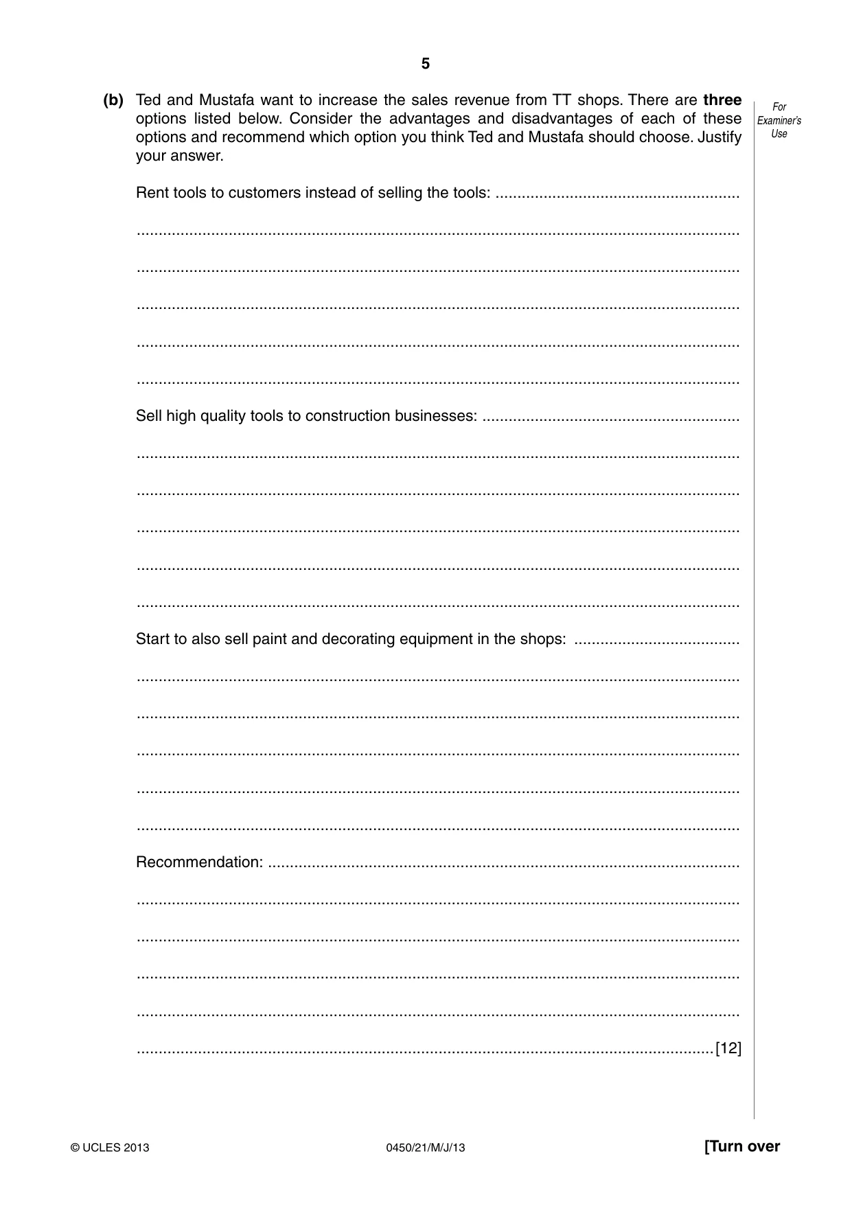 Cambridge IGCSE Business Studies 0450 2013 May/June Paper 2 · Variant 1 question paper, page 5 of 12