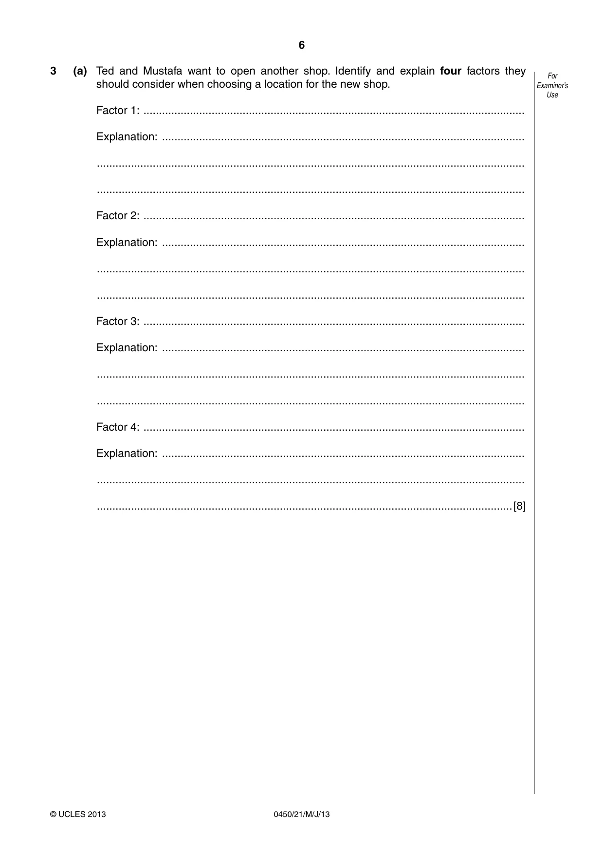 Cambridge IGCSE Business Studies 0450 2013 May/June Paper 2 · Variant 1 question paper, page 6 of 12