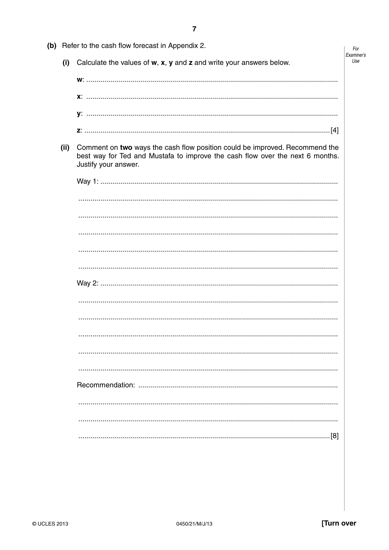 Cambridge IGCSE Business Studies 0450 2013 May/June Paper 2 · Variant 1 question paper, page 7 of 12