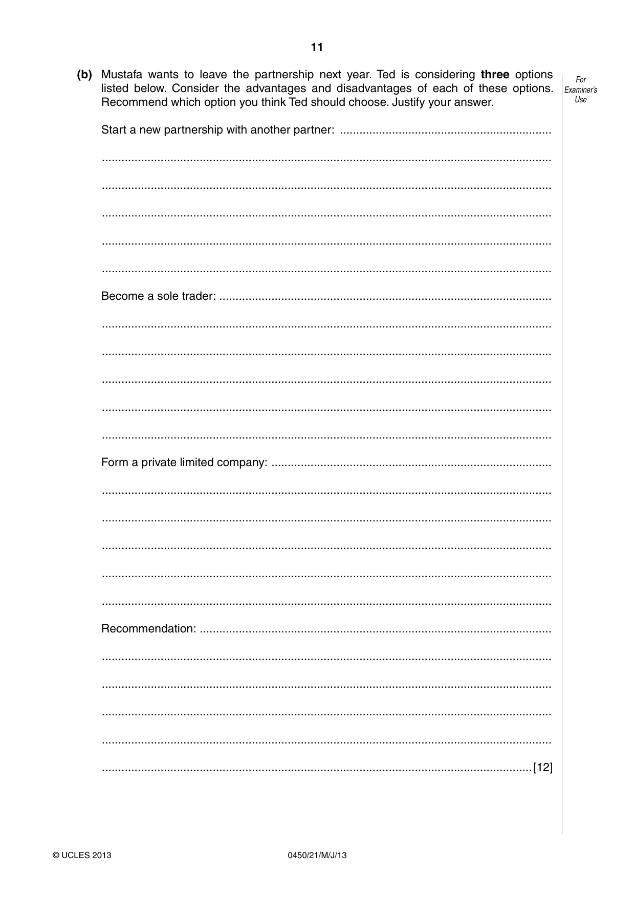Cambridge IGCSE Business Studies 0450 2013 May/June Paper 2 · Variant 1 question paper, page 11 of 12