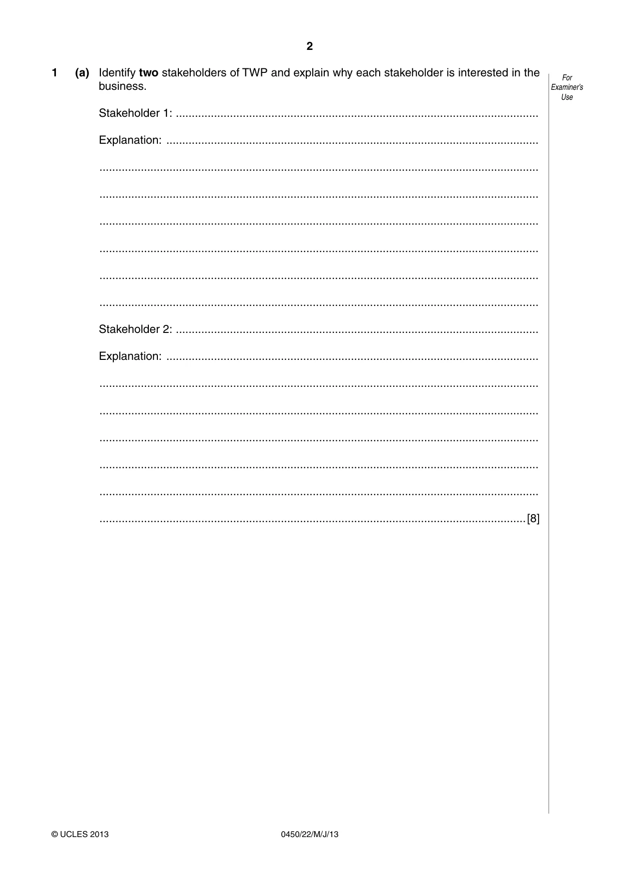 Cambridge IGCSE Business Studies 0450 2013 May/June Paper 2 · Variant 2 question paper, page 2 of 12