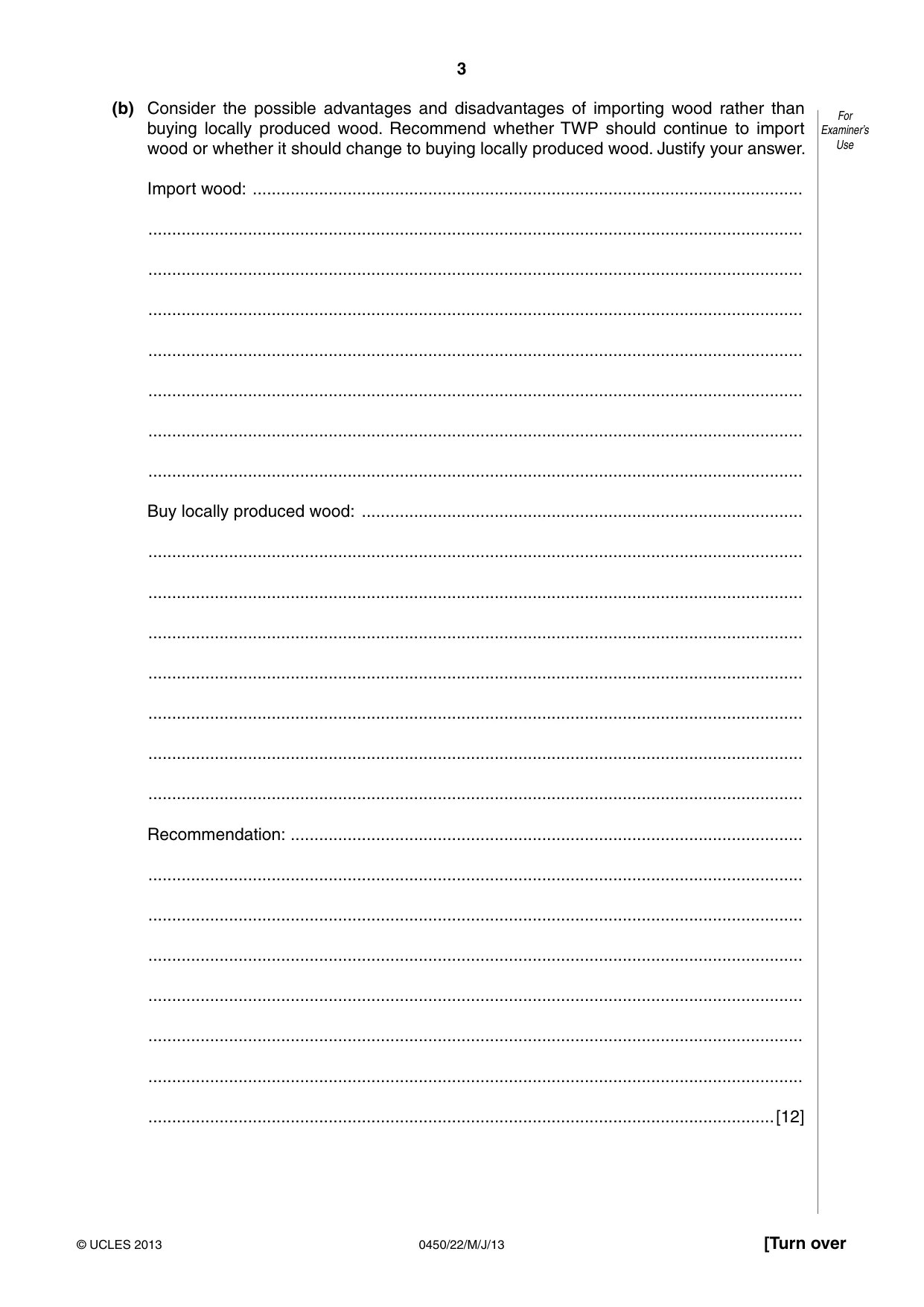 Cambridge IGCSE Business Studies 0450 2013 May/June Paper 2 · Variant 2 question paper, page 3 of 12