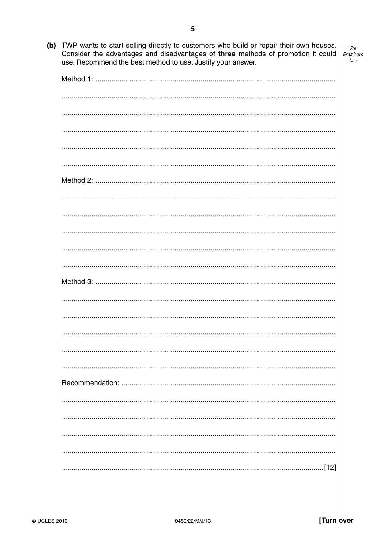 Cambridge IGCSE Business Studies 0450 2013 May/June Paper 2 · Variant 2 question paper, page 5 of 12