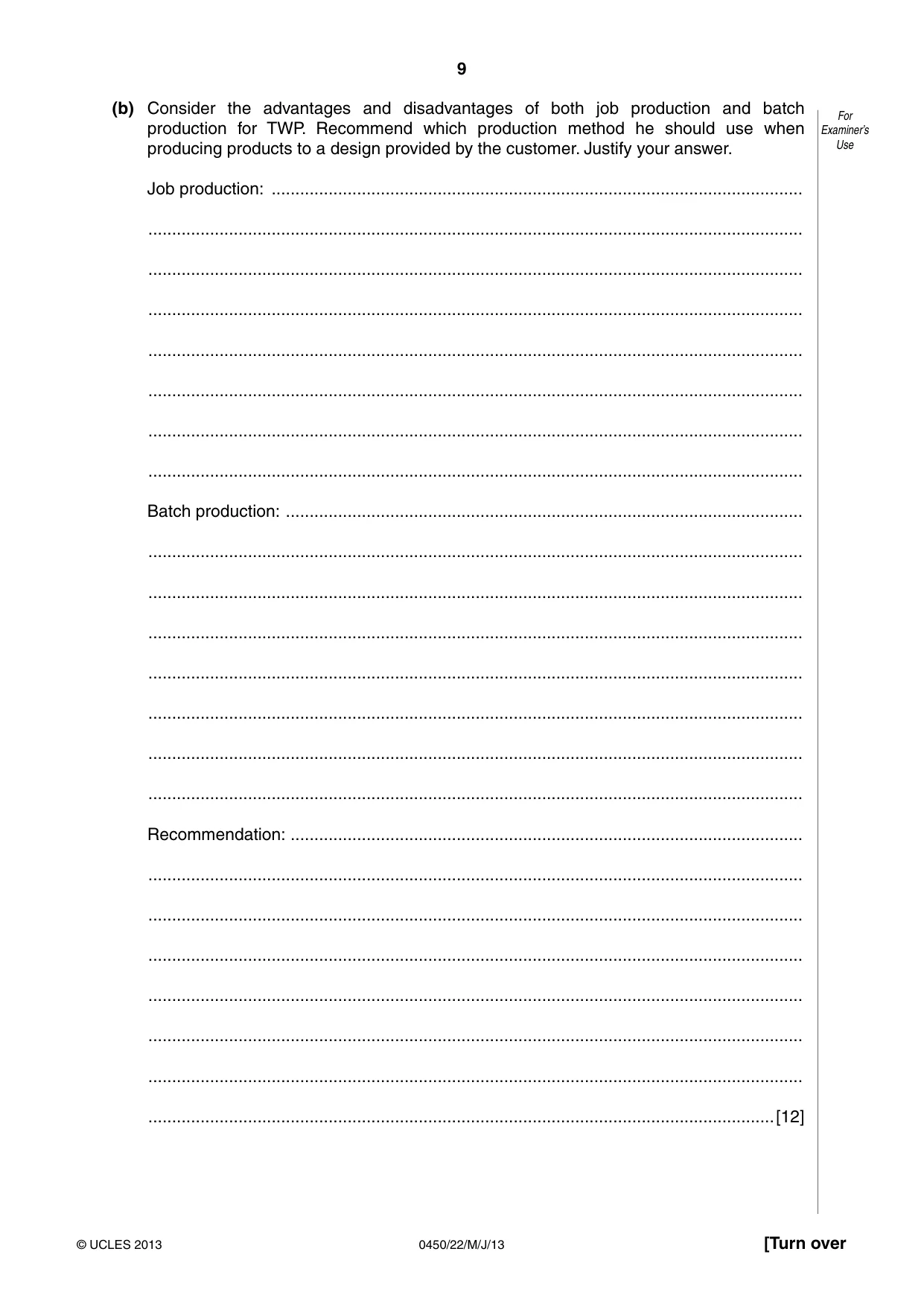 Cambridge IGCSE Business Studies 0450 2013 May/June Paper 2 · Variant 2 question paper, page 9 of 12