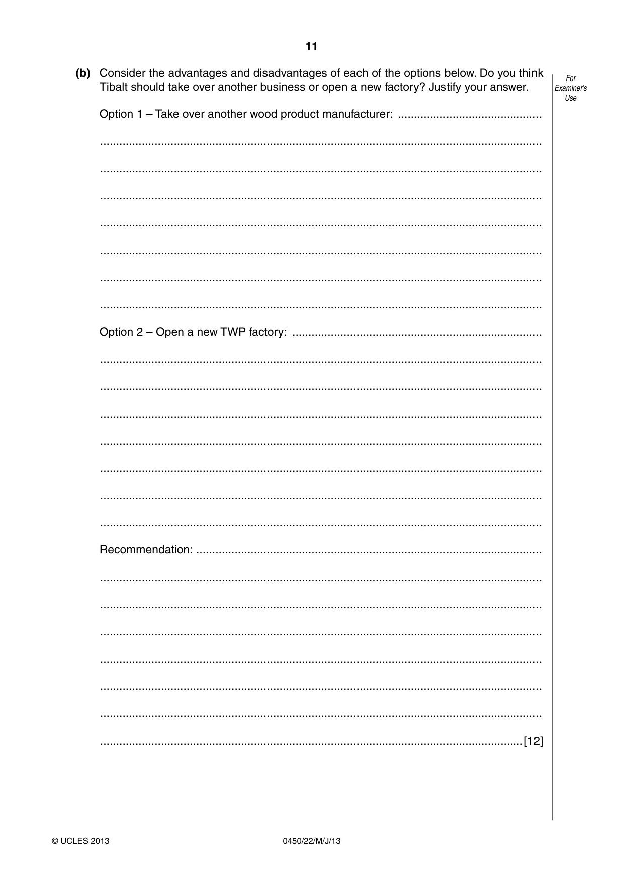 Cambridge IGCSE Business Studies 0450 2013 May/June Paper 2 · Variant 2 question paper, page 11 of 12