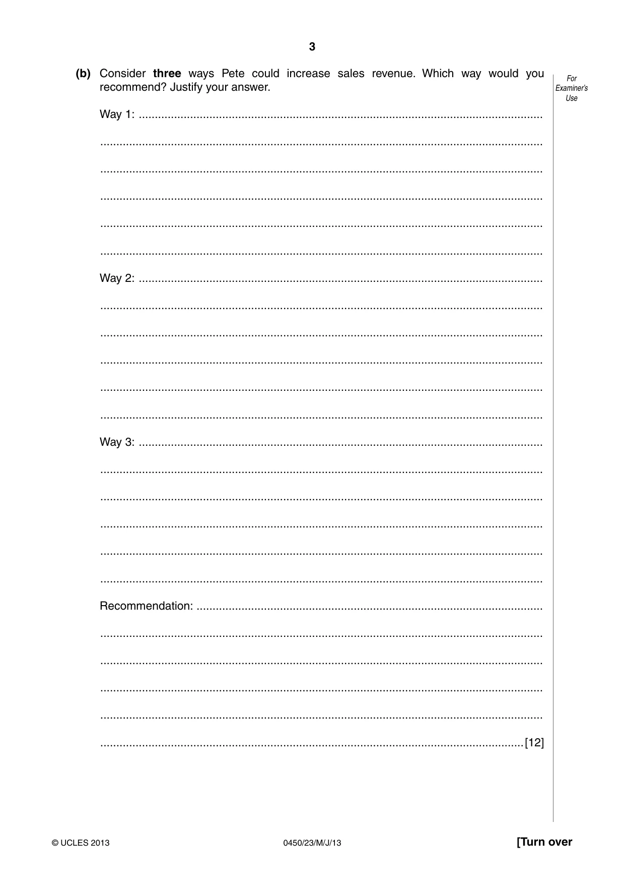 Cambridge IGCSE Business Studies 0450 2013 May/June Paper 2 · Variant 3 question paper, page 3 of 12