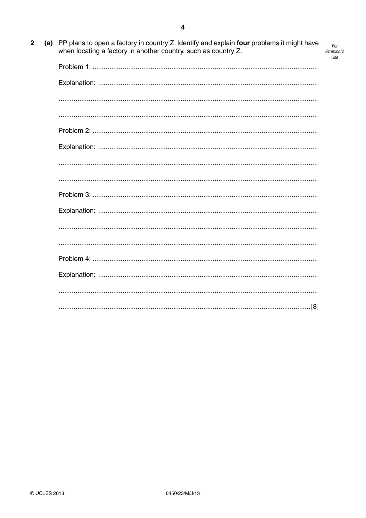 Cambridge IGCSE Business Studies 0450 2013 May/June Paper 2 · Variant 3 question paper, page 4 of 12