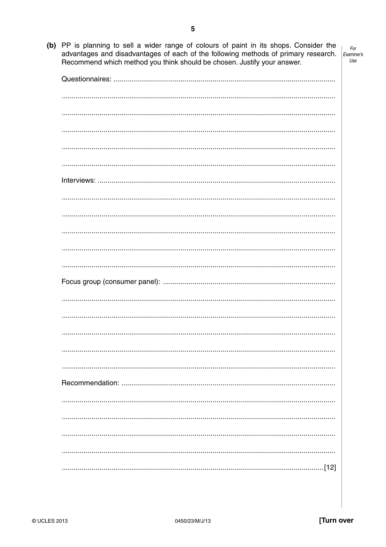 Cambridge IGCSE Business Studies 0450 2013 May/June Paper 2 · Variant 3 question paper, page 5 of 12