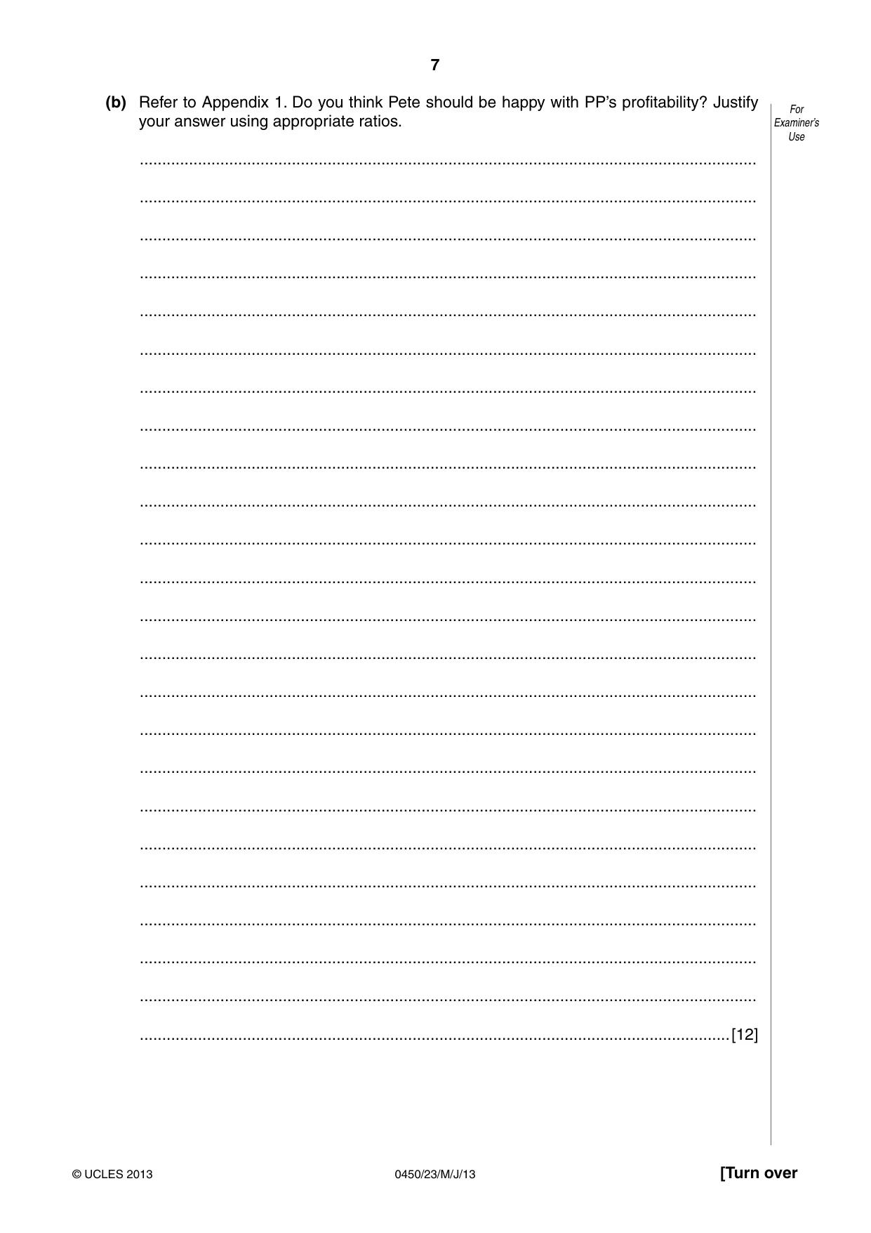 Cambridge IGCSE Business Studies 0450 2013 May/June Paper 2 · Variant 3 question paper, page 7 of 12