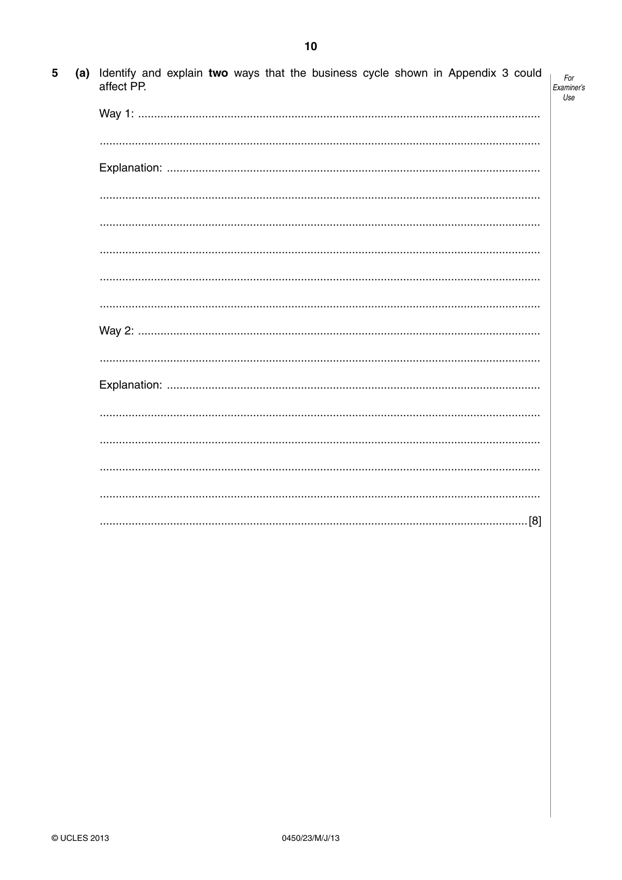 Cambridge IGCSE Business Studies 0450 2013 May/June Paper 2 · Variant 3 question paper, page 10 of 12