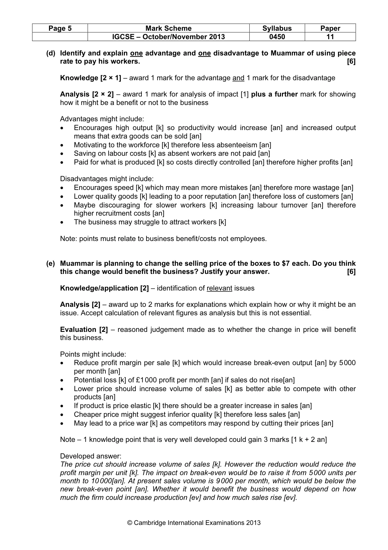 Mark scheme, page 5 of 11