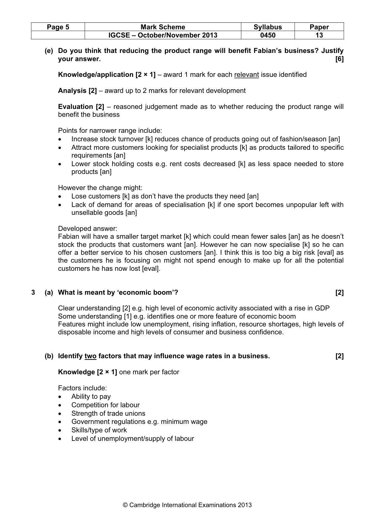 Mark scheme, page 5 of 10
