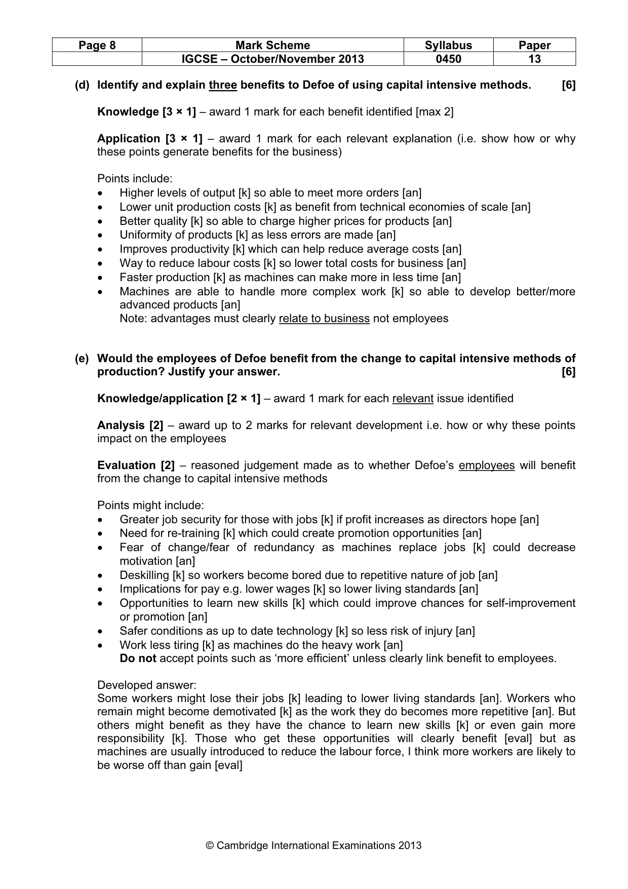 Mark scheme, page 8 of 10