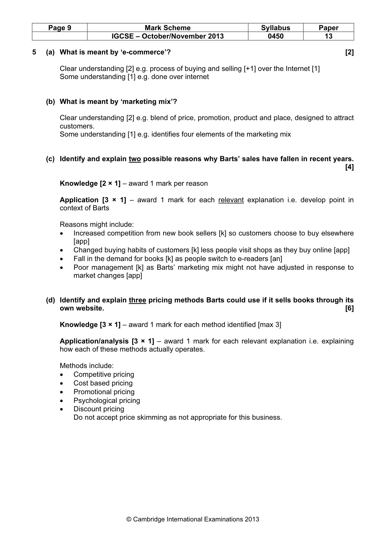 Mark scheme, page 9 of 10