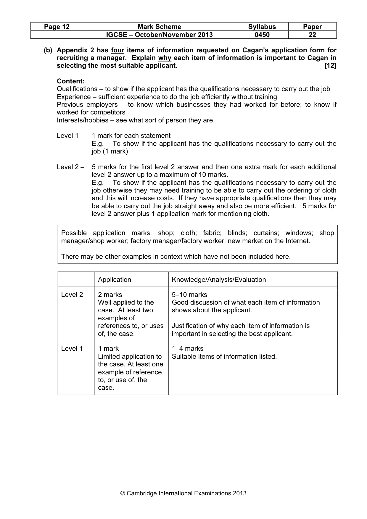 Mark scheme, page 12 of 14