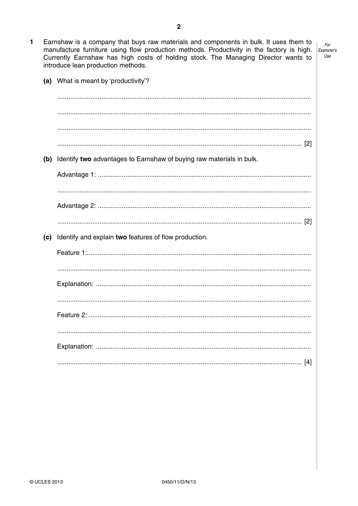 Cambridge IGCSE Business Studies 0450 2013 Oct/Nov Paper 1 · Variant 1 question paper, page 2 of 12