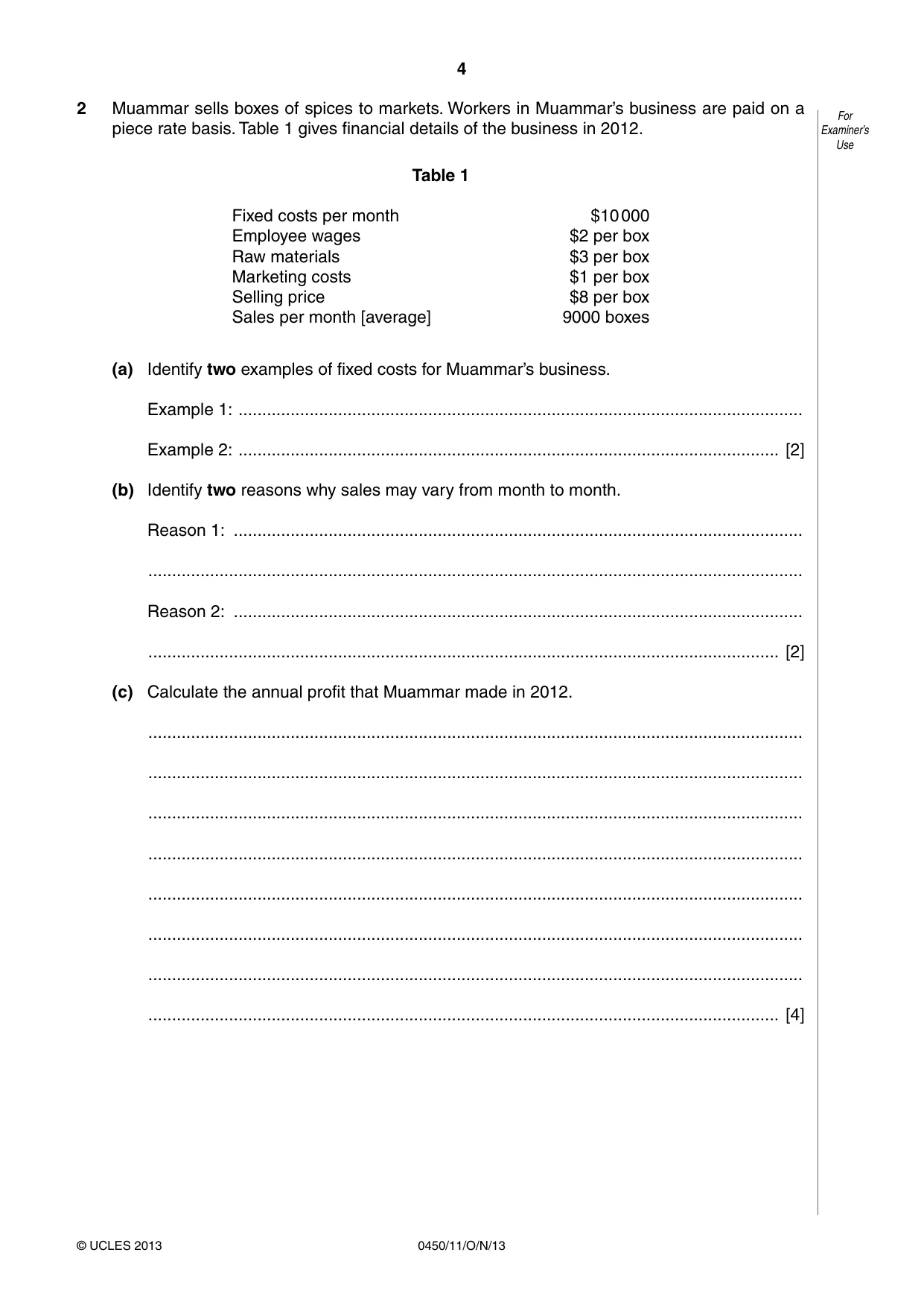 Cambridge IGCSE Business Studies 0450 2013 Oct/Nov Paper 1 · Variant 1 question paper, page 4 of 12