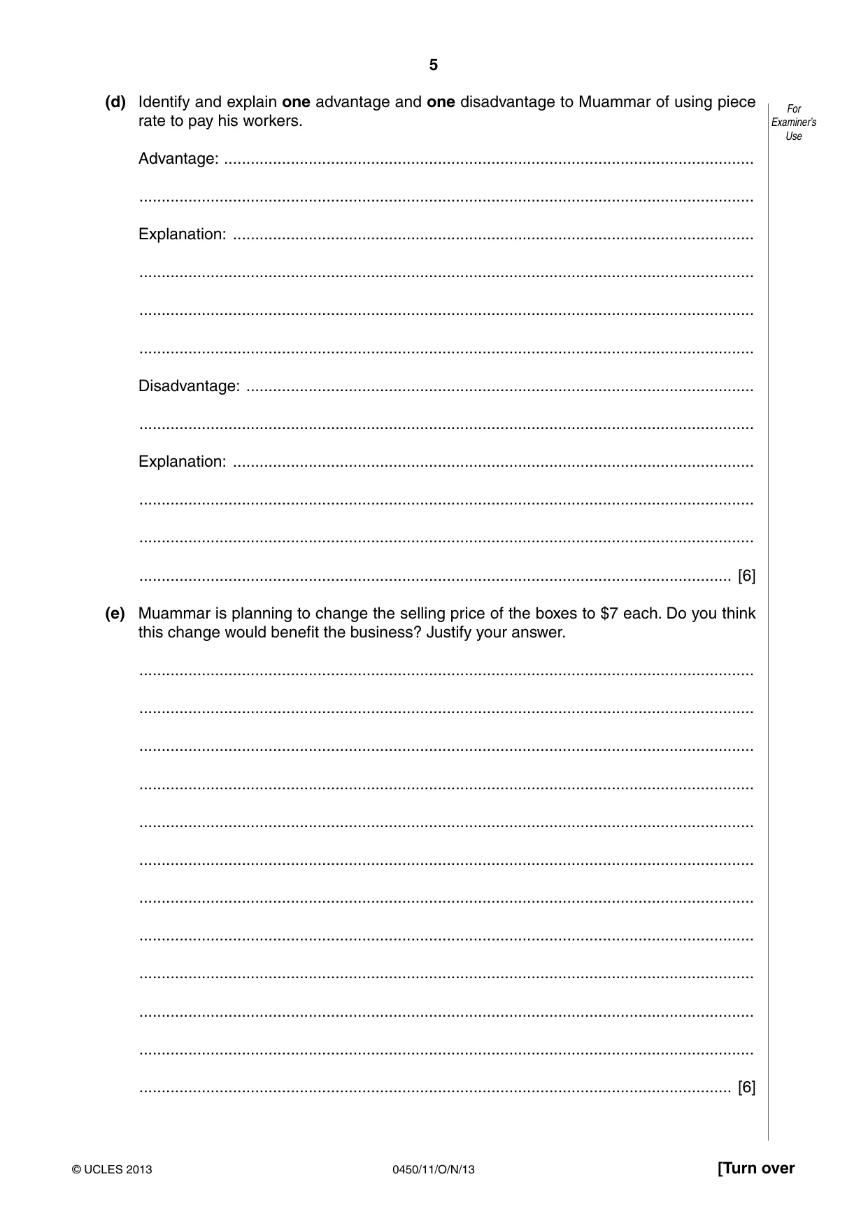 Cambridge IGCSE Business Studies 0450 2013 Oct/Nov Paper 1 · Variant 1 question paper, page 5 of 12