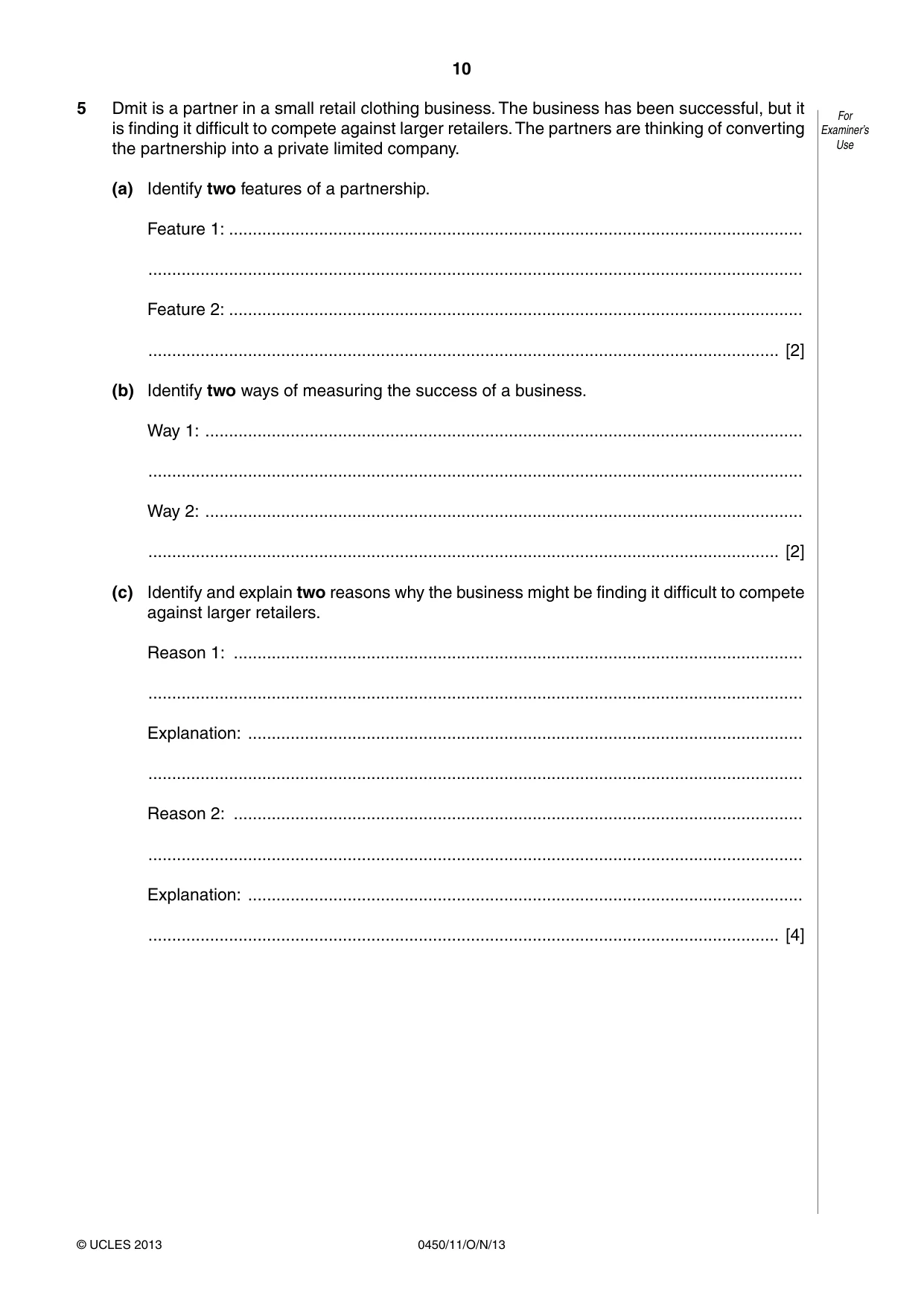 Cambridge IGCSE Business Studies 0450 2013 Oct/Nov Paper 1 · Variant 1 question paper, page 10 of 12