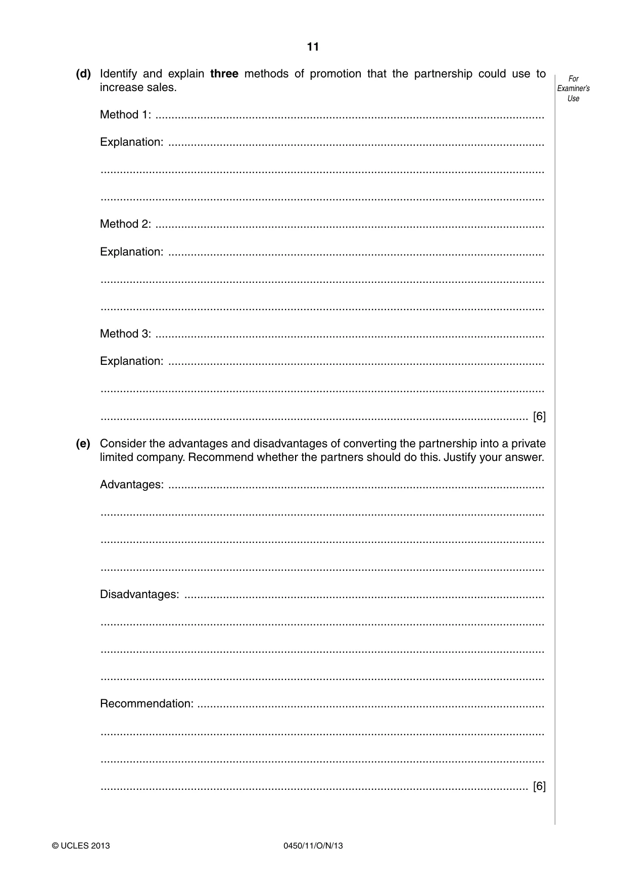 Cambridge IGCSE Business Studies 0450 2013 Oct/Nov Paper 1 · Variant 1 question paper, page 11 of 12