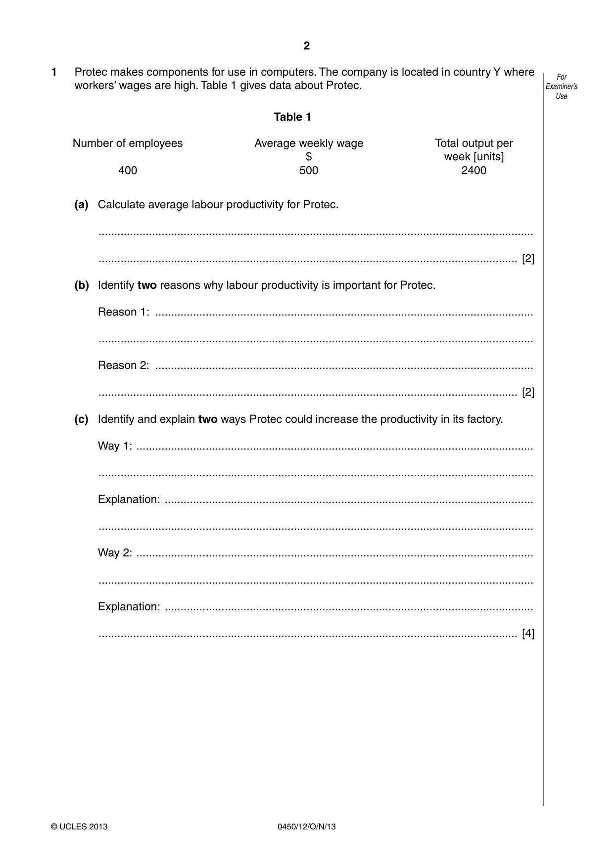 Cambridge IGCSE Business Studies 0450 2013 Oct/Nov Paper 1 · Variant 2 question paper, page 2 of 12