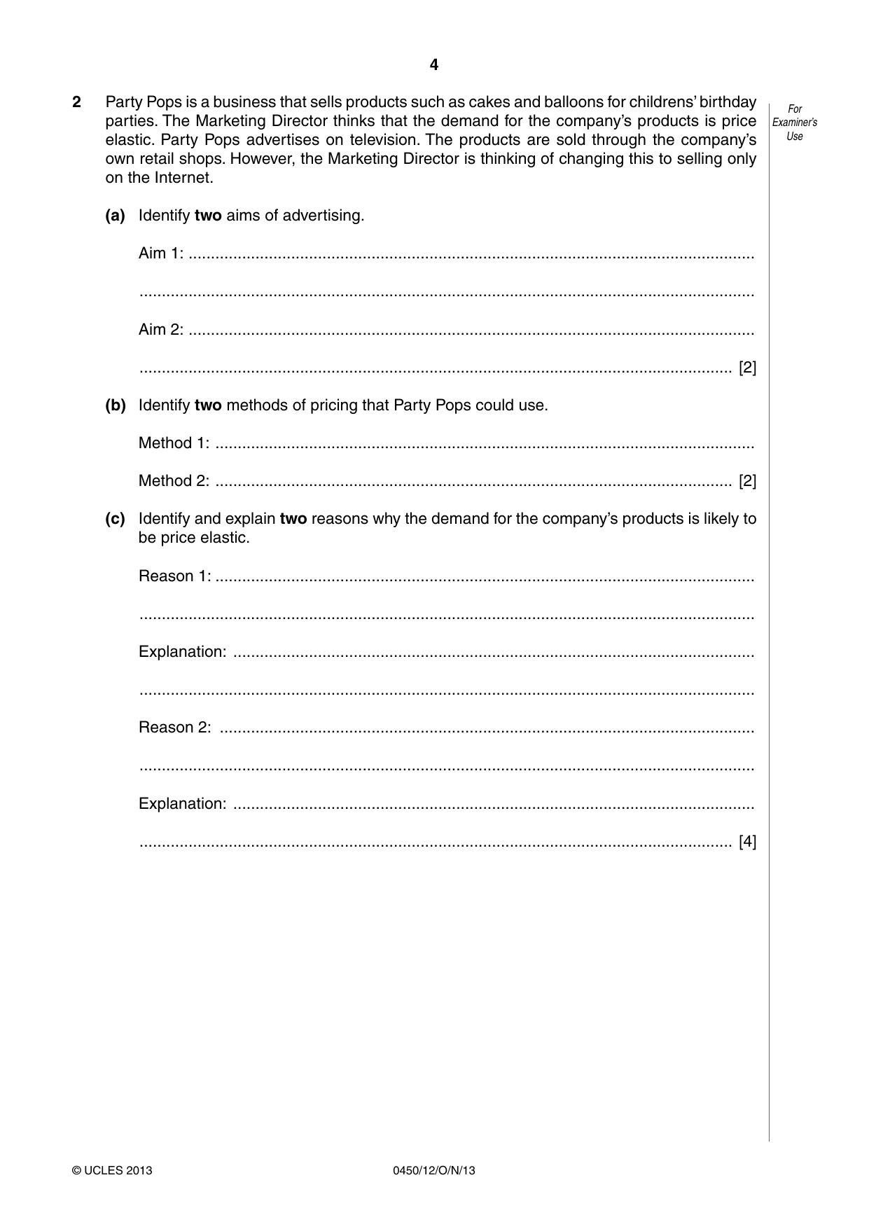 Cambridge IGCSE Business Studies 0450 2013 Oct/Nov Paper 1 · Variant 2 question paper, page 4 of 12