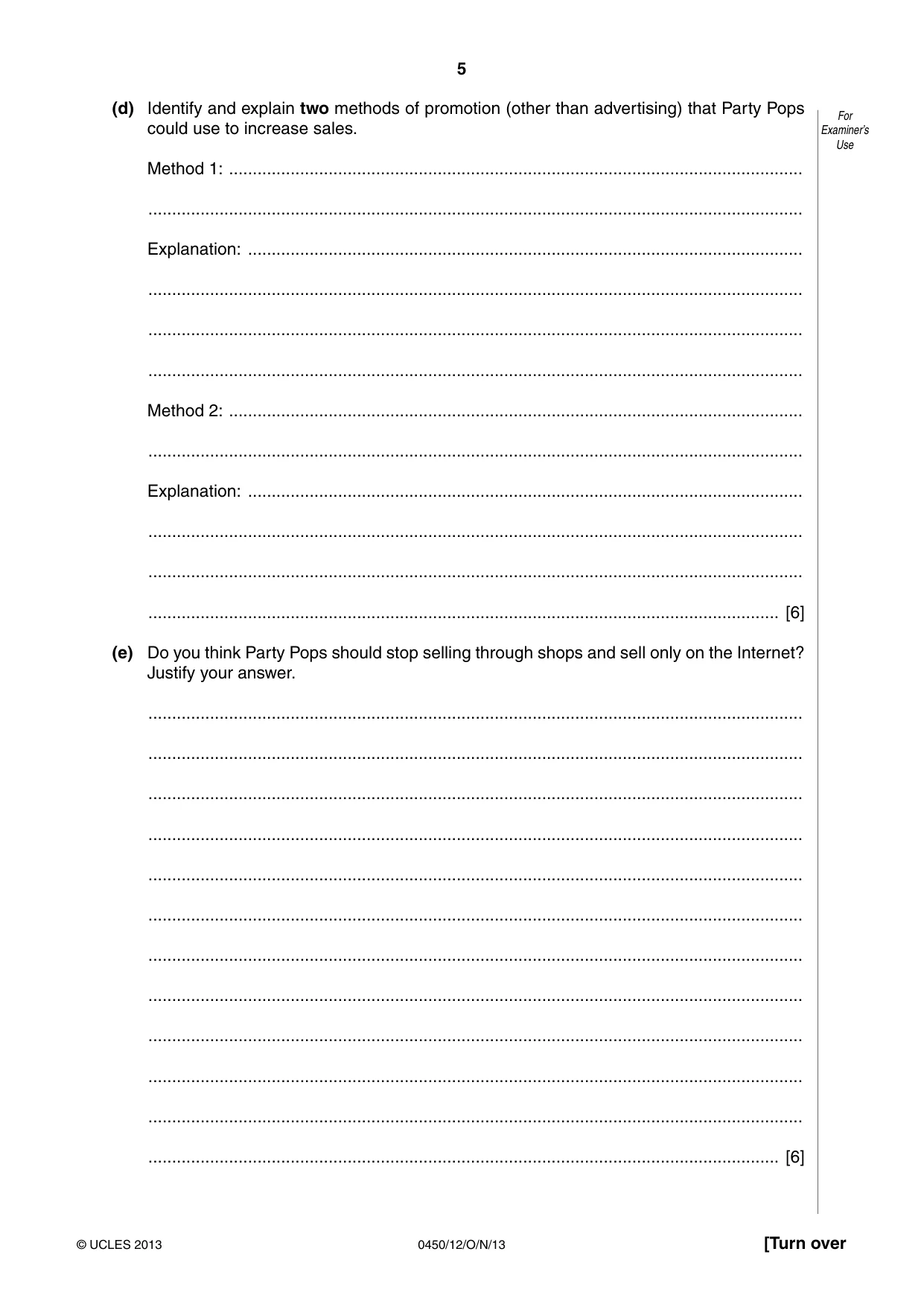 Cambridge IGCSE Business Studies 0450 2013 Oct/Nov Paper 1 · Variant 2 question paper, page 5 of 12
