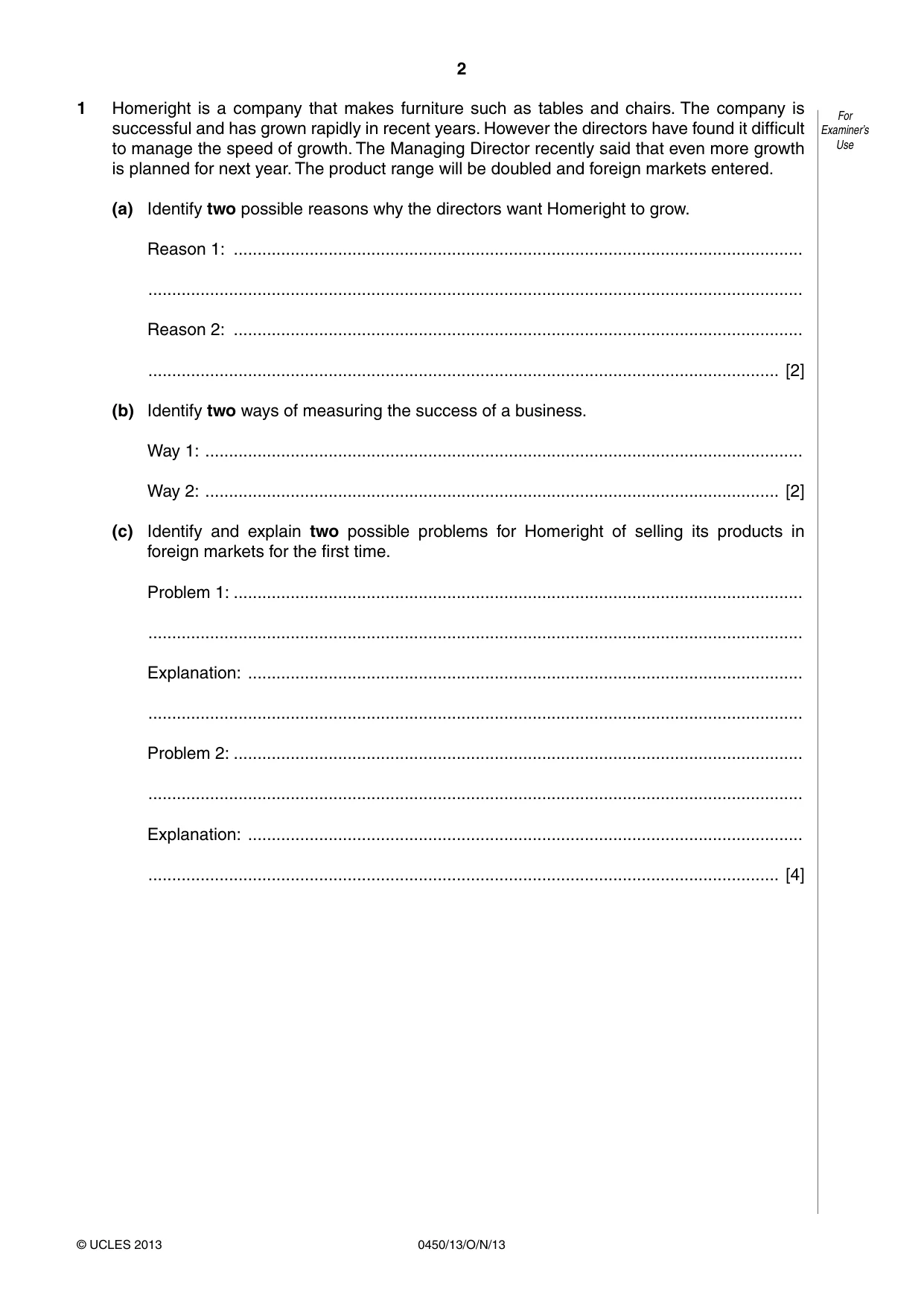 Cambridge IGCSE Business Studies 0450 2013 Oct/Nov Paper 1 · Variant 3 question paper, page 2 of 12